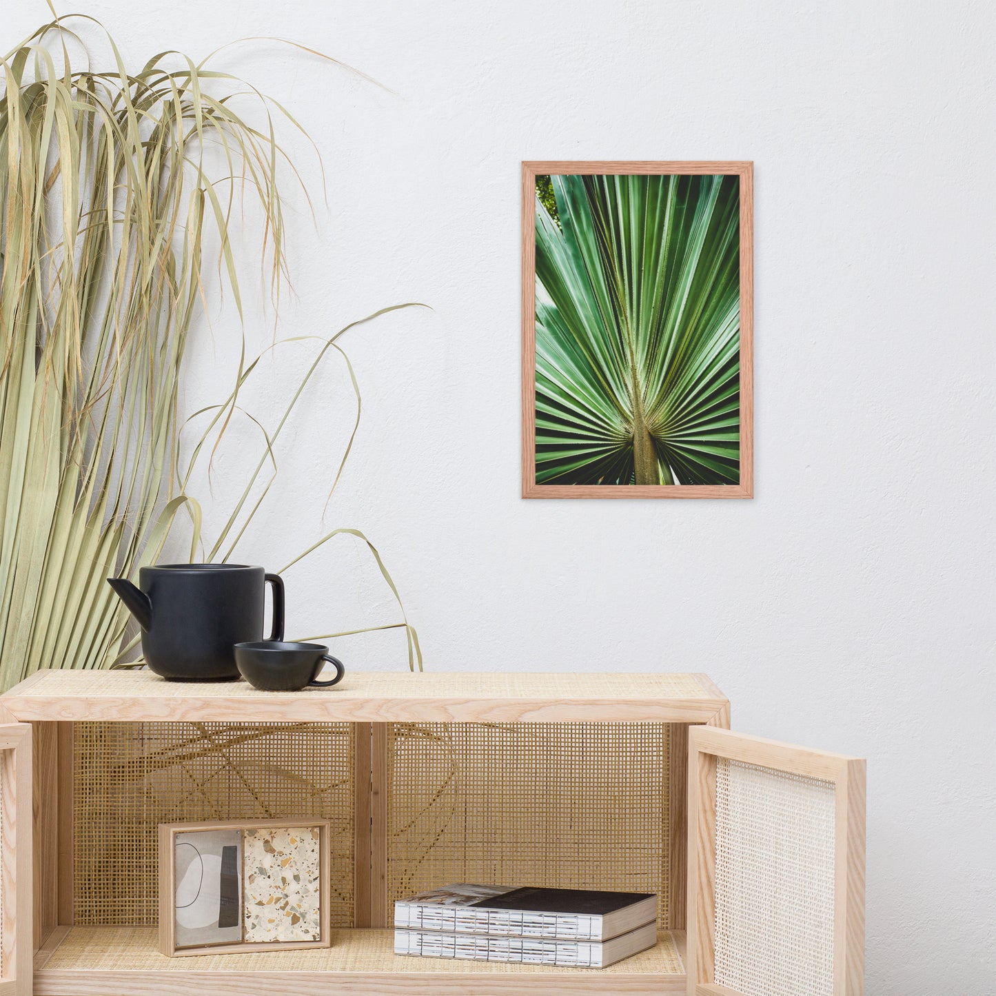 Cool Dining Room Art: Aged and Colorized Wide Palm Leaves 2 Tropical Botanical / Nature Photo Framed Wall Art Print - Artwork - Wall Decor
