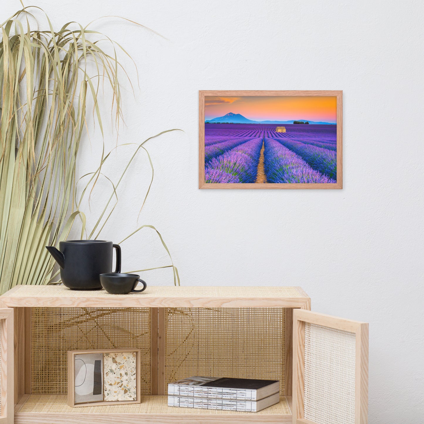 Blooming Lavender Field and Sunset Floral Landscape Framed Photo Wall Art Prints