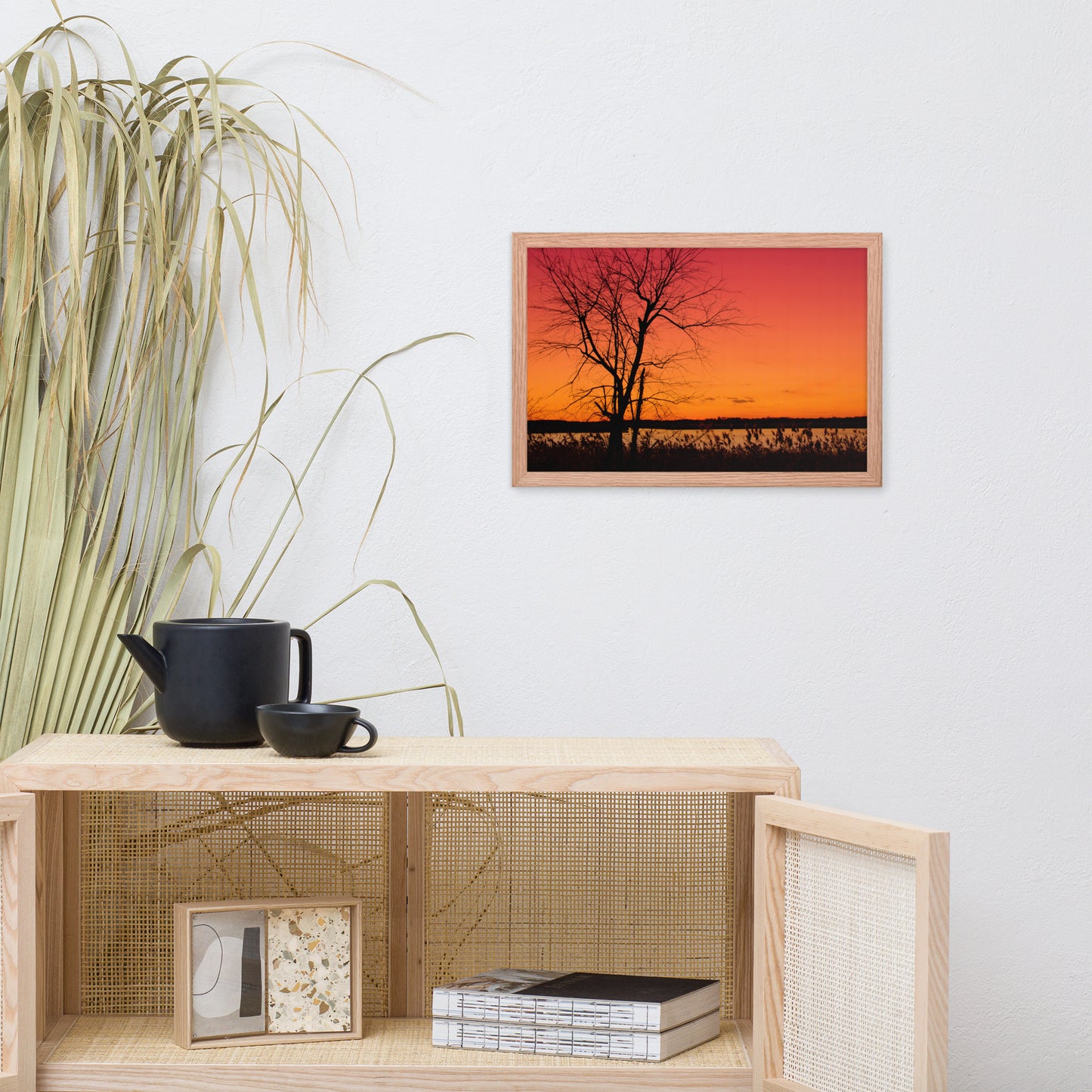 Burning Skies Rural Landscape Framed Photo Paper Wall Art Print