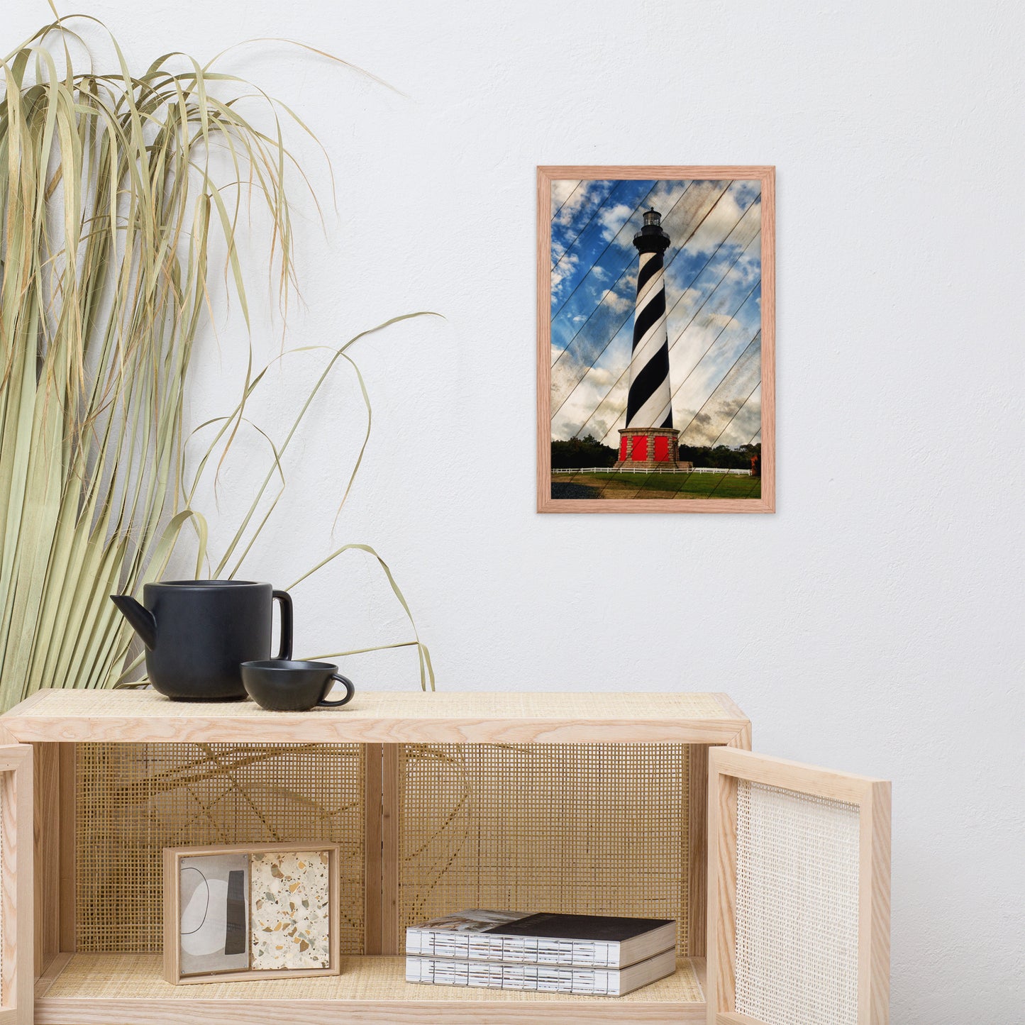 Cape Hatteras Lighthouse Landscape Photo Faux Wood Framed Photo Paper Wall Art Prints