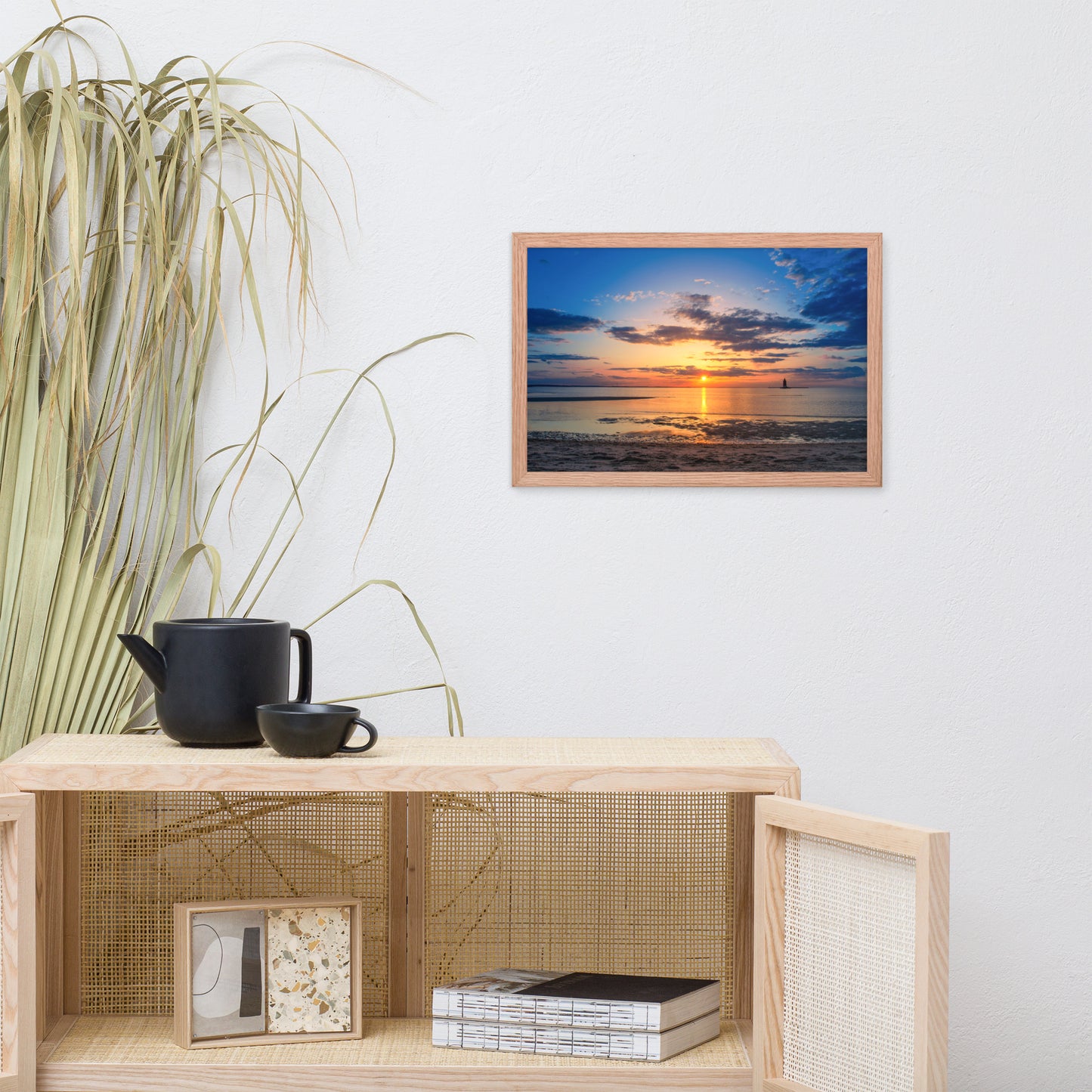 Sunset at Breakwater Lighthouse Landscape Framed Photo Paper Wall Art Prints