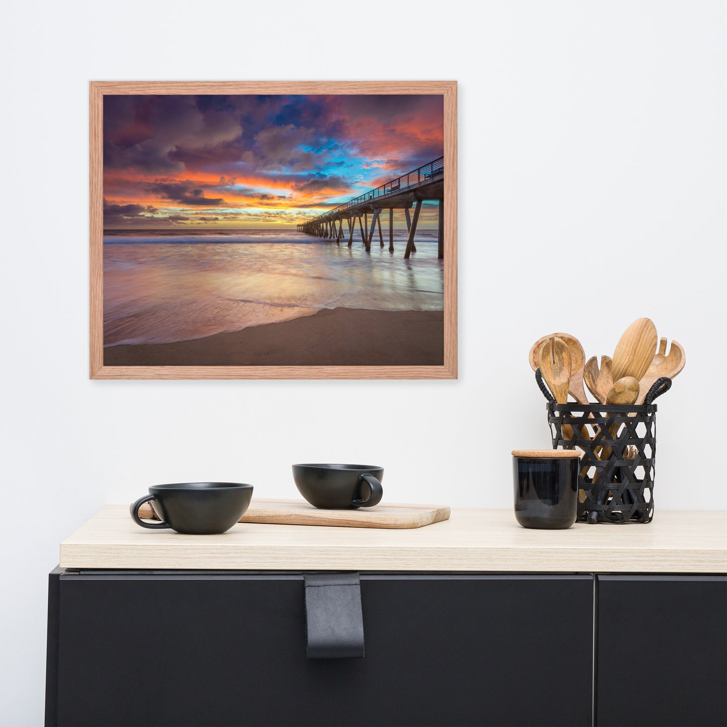 Dreamy Pier at Sunset Framed Wall Art Print