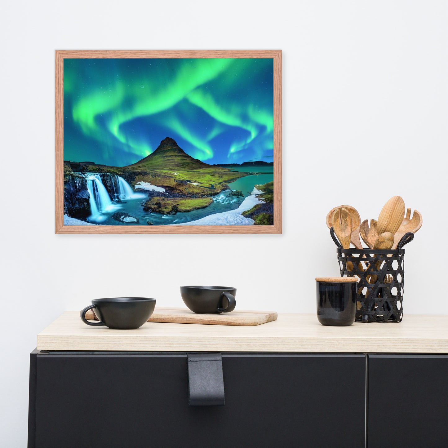 Winter Mountain Northern Lights Framed Wall Art Print