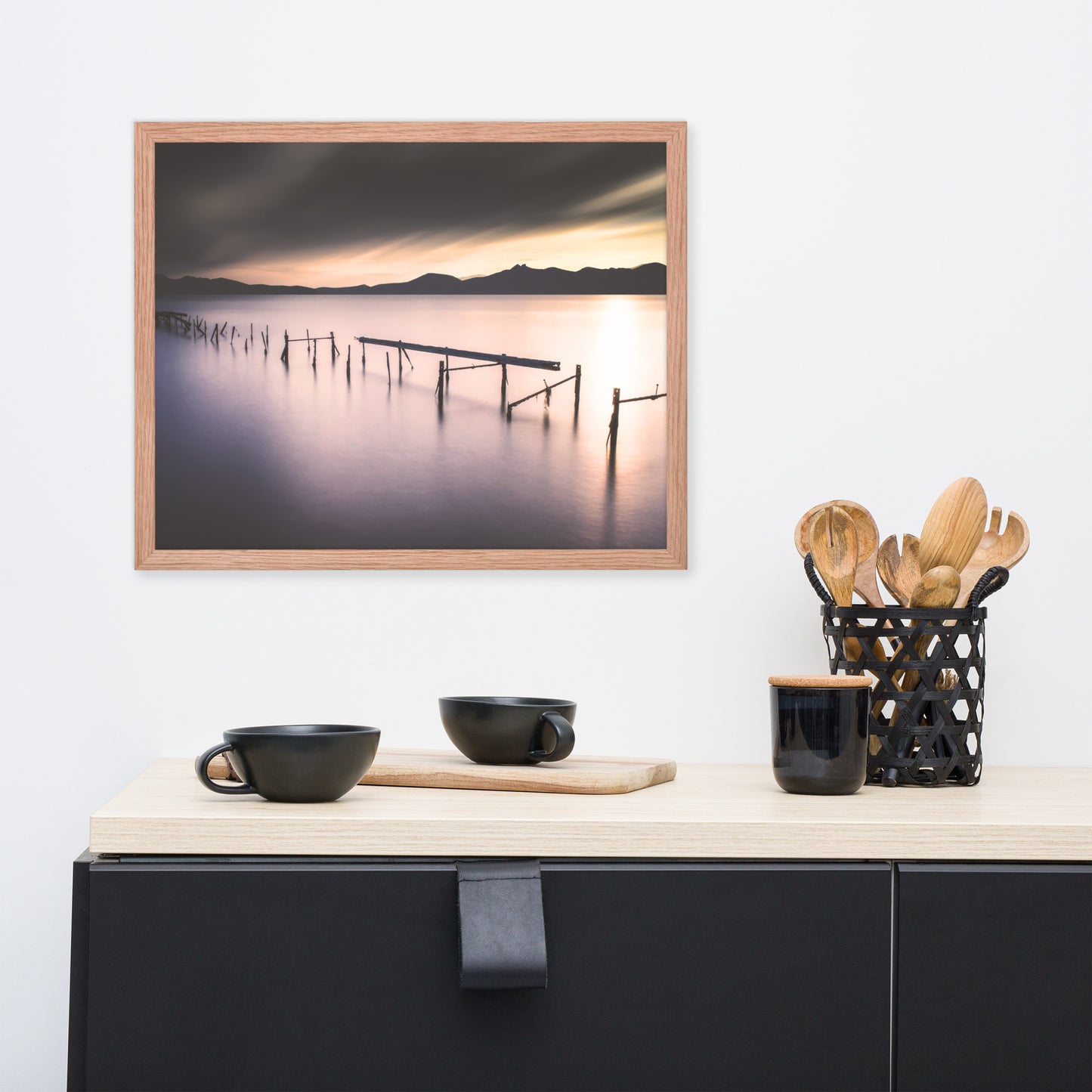 Moody Ruined Pier and Mountain Range Framed Wall Art Prints