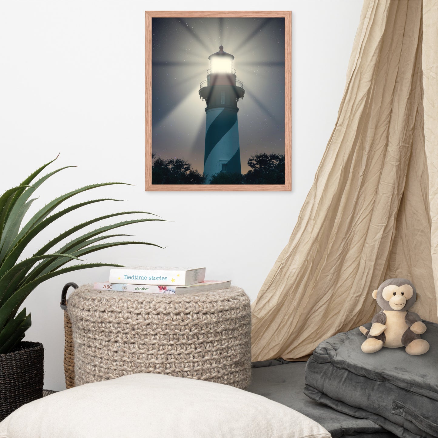 St. Augustine Lighthouse Night Light Photo Framed Wall Art Print