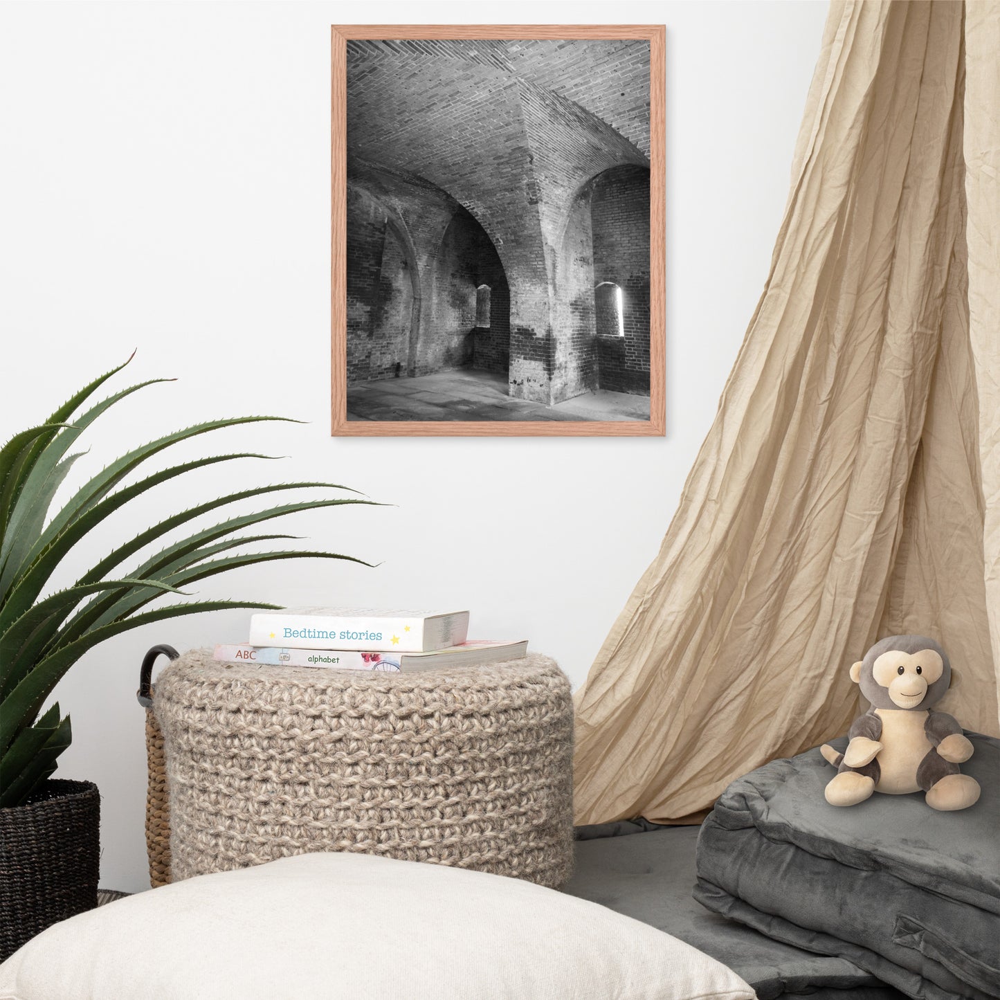 Fort Clinch Bunker Room Black and White Architecture Photograph Framed Wall Art Print