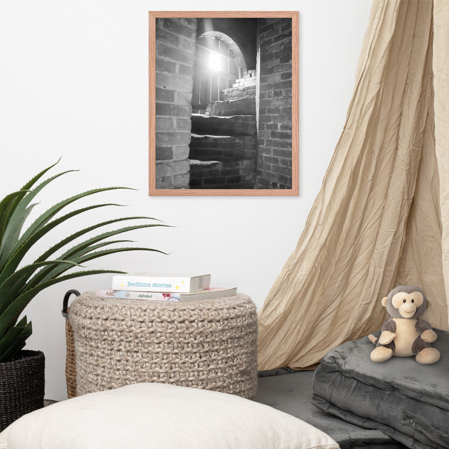 Fort Clinch Stairway Black and White Photo Framed Wall Art Print