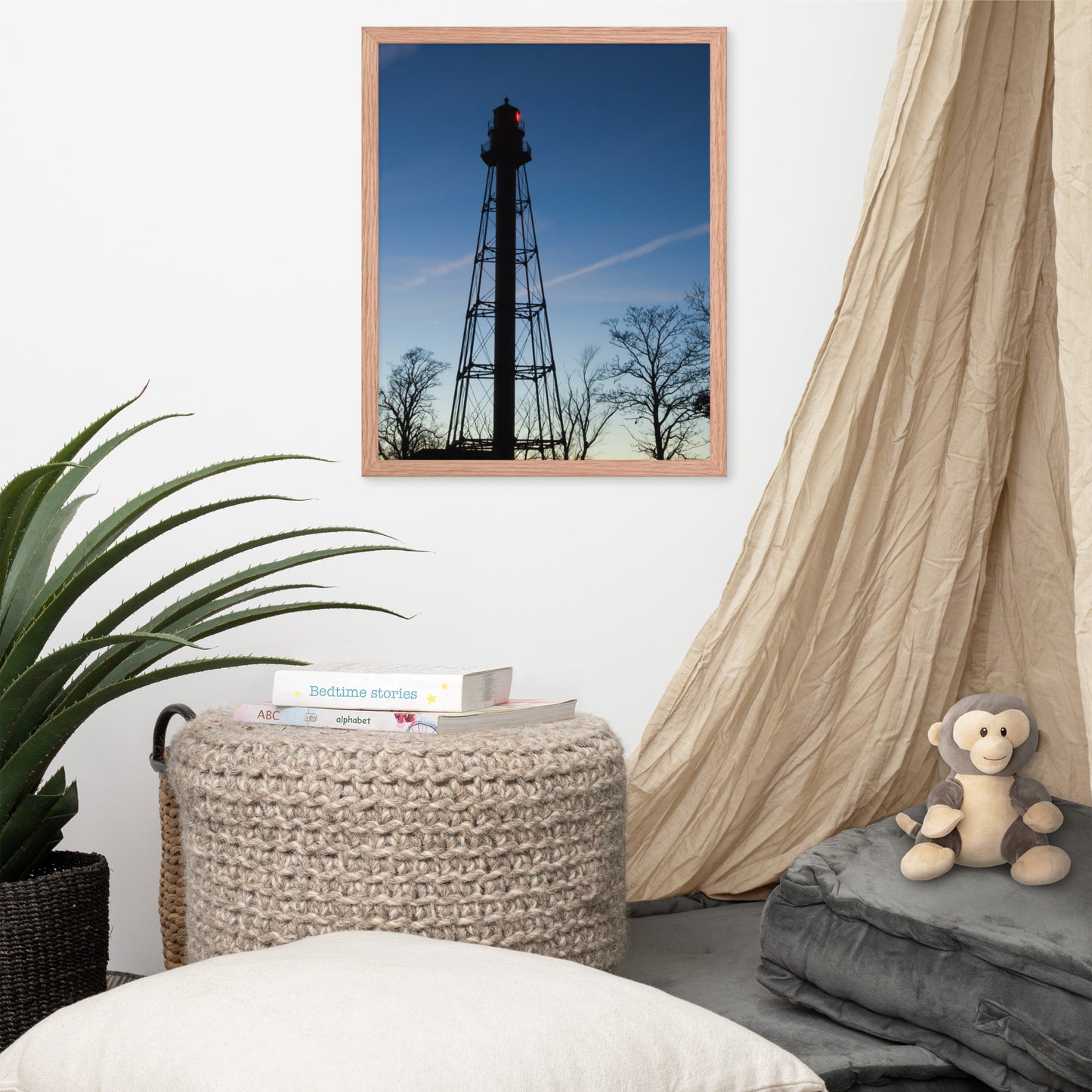 Reedy Point Rear Lighthouse Silhouette Urban Landscape Photo Framed Wall Art Print