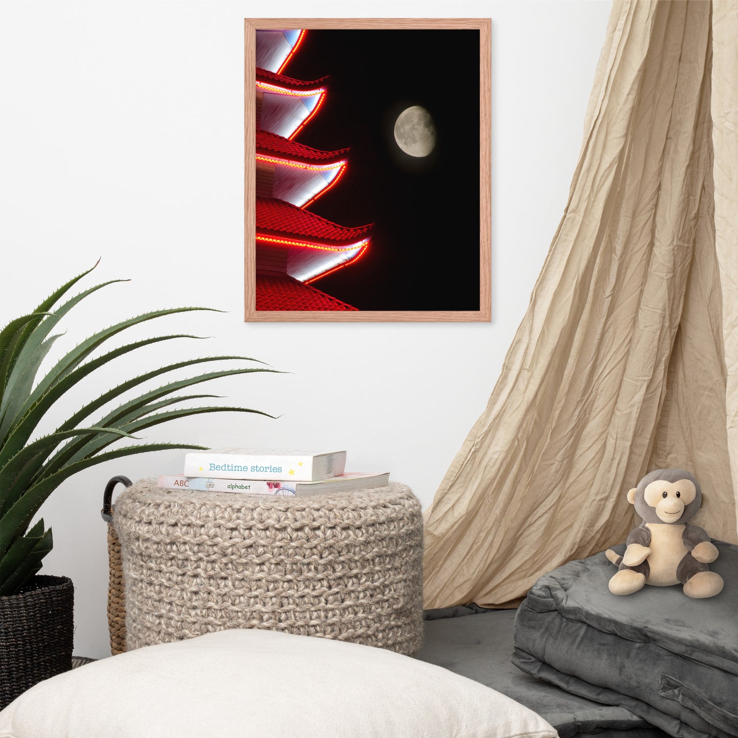 Moon Over Pagoda 1 Urban Photo Framed Wall Art Print