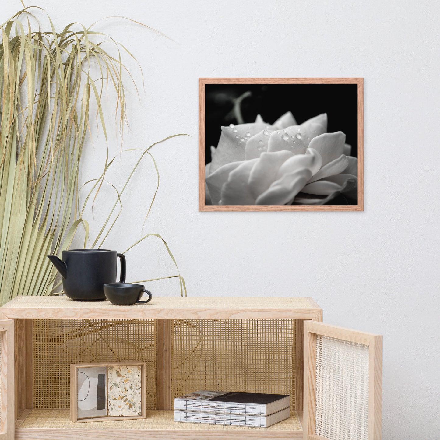 Delicate Rose Black and White Floral Nature Photo Framed Wall Art Print