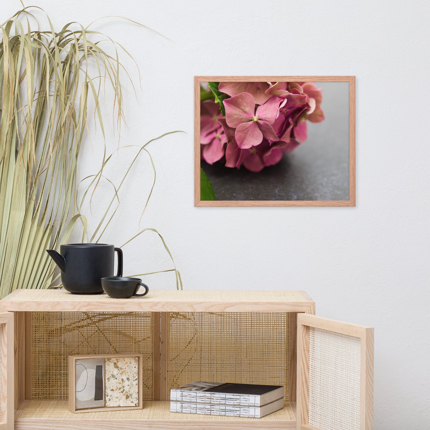 Close-Up Hydrangea on Slate Floral Nature Photo Framed Wall Art Print