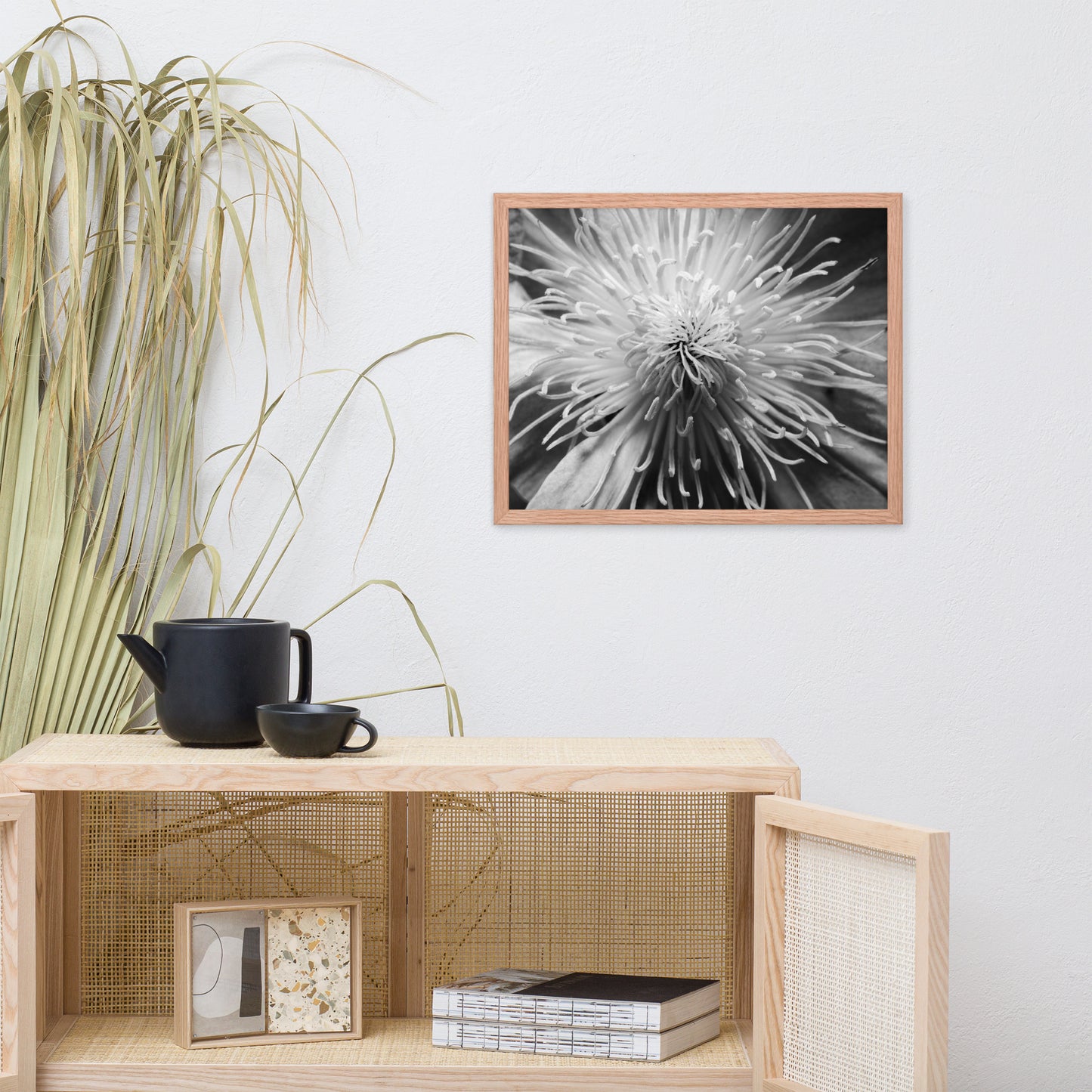 Center of Clematis Black and White Floral Nature Photo Framed Wall Art Print