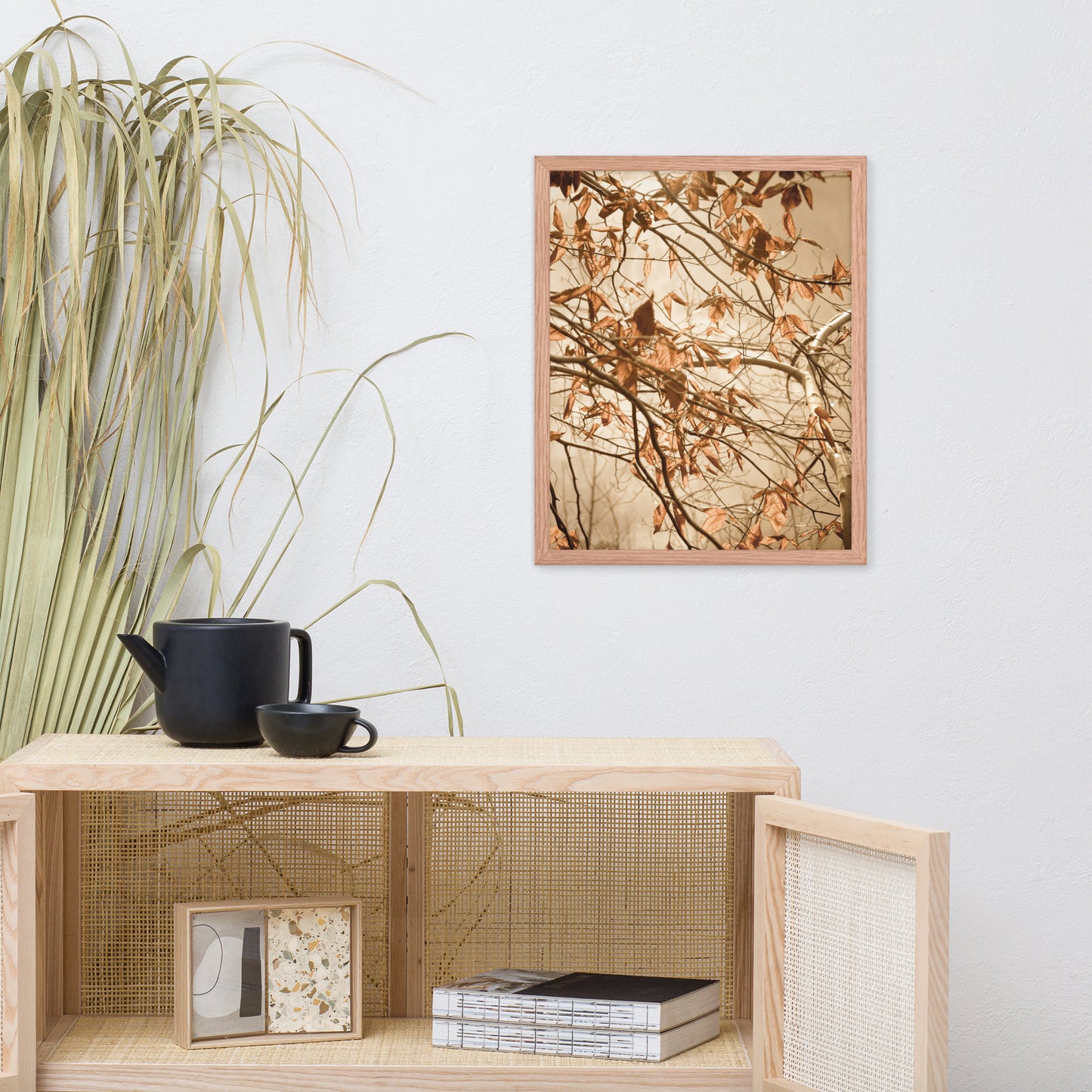 Narrow Hallway Art Ideas: Aged Winter Leaves Botanical / Nature Photo Framed Wall Art Print - Artwork - Farmhouse Style Wall Decor