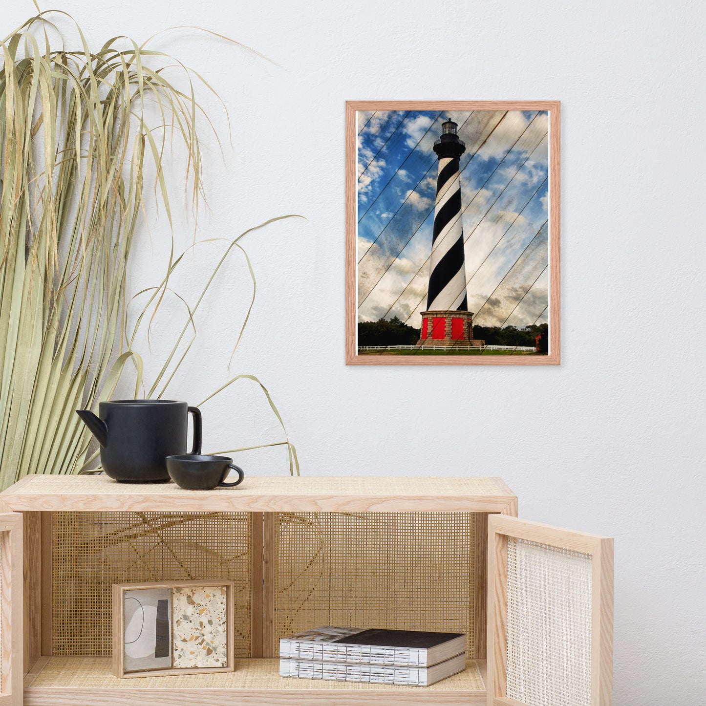 Cape Hatteras Lighthouse Landscape Photo Faux Wood Framed Photo Paper Wall Art Prints