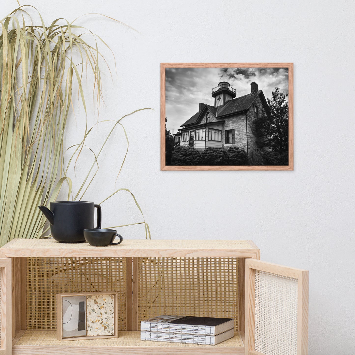 Cedar Point Lighthouse in Black and White Framed Photo Paper Wall Art Prints