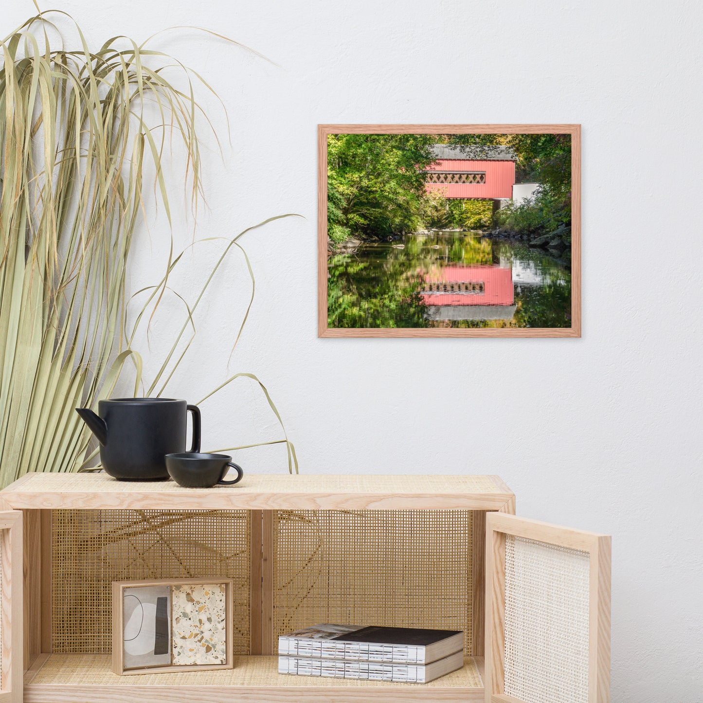The Reflections of Wooddale Covered Bridge Framed Photo Paper Wall Art Prints