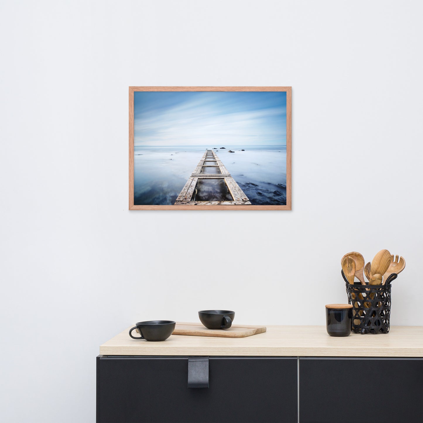 Moody Ocean and Sky Wooden Pier Framed Wall Art Prints
