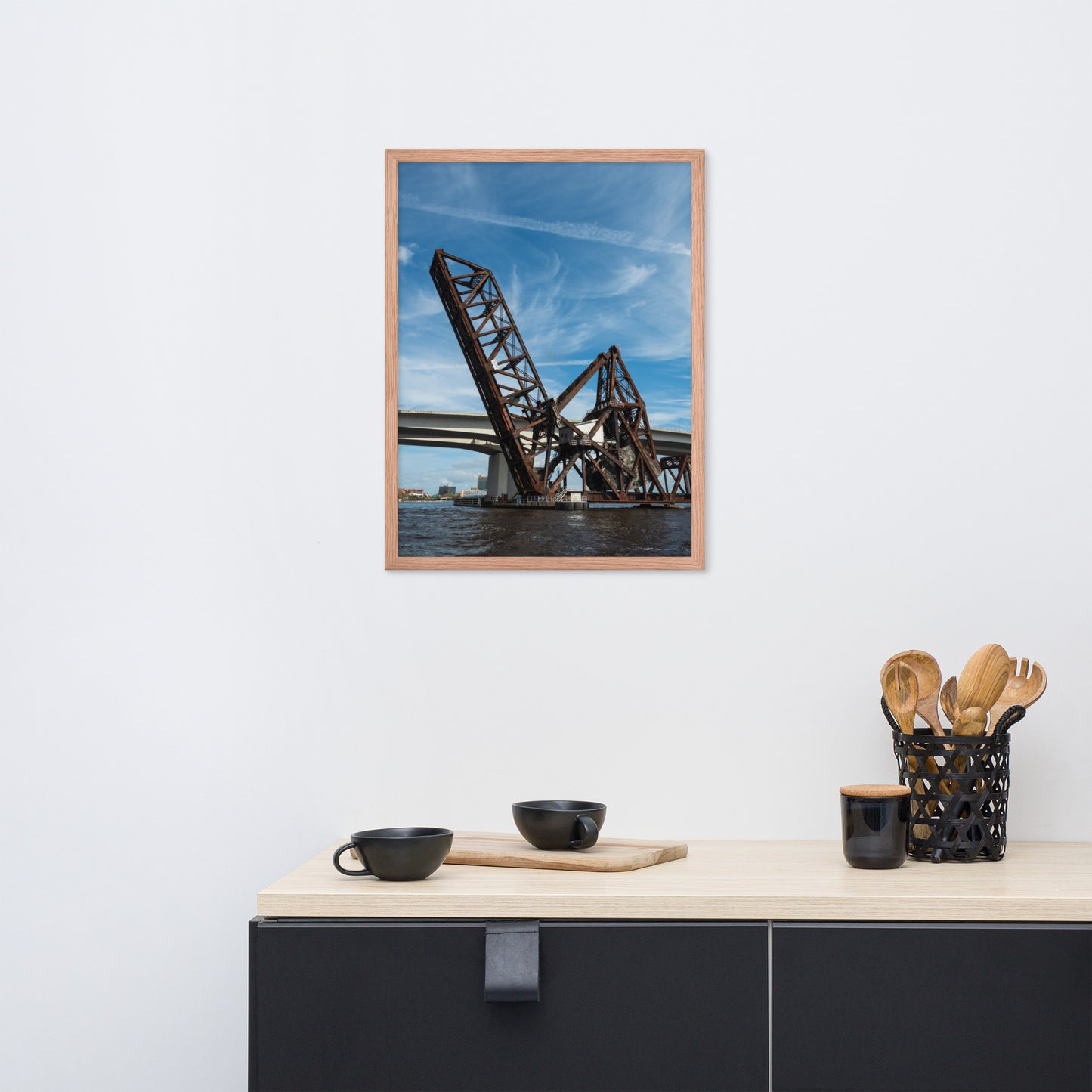 Train Drawbridge Jacksonville 3 Color Urban Landscape Framed Wall Art Print