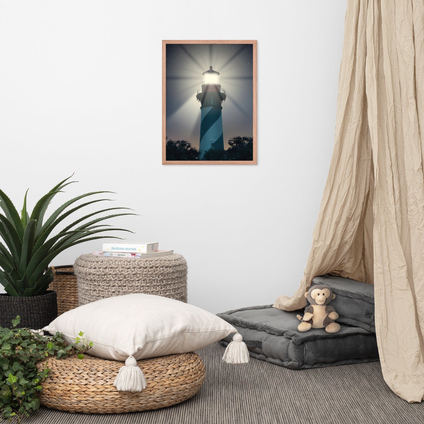 St. Augustine Lighthouse Night Light Photo Framed Wall Art Print