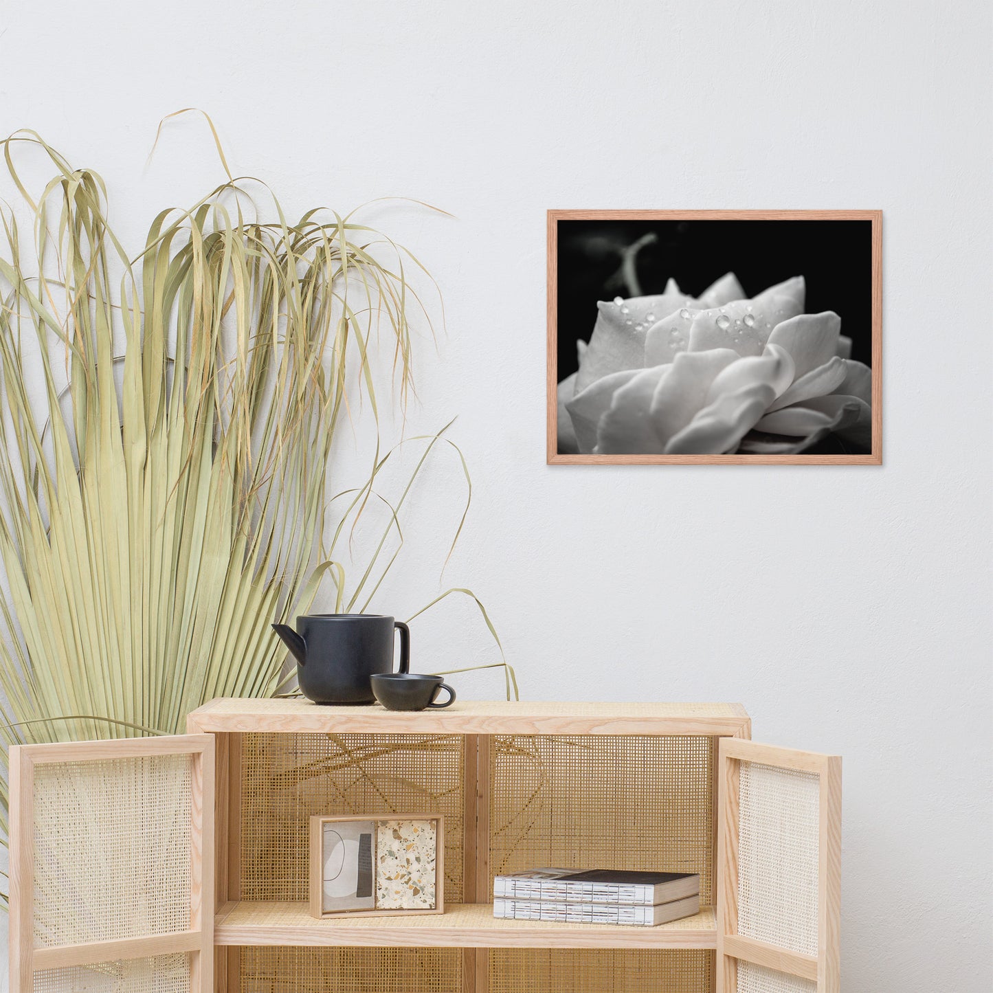 Delicate Rose Black and White Floral Nature Photo Framed Wall Art Print