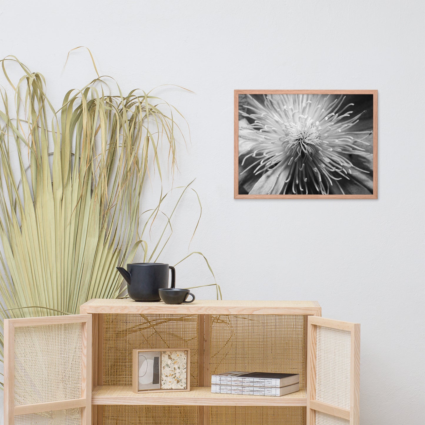 Center of Clematis Black and White Floral Nature Photo Framed Wall Art Print