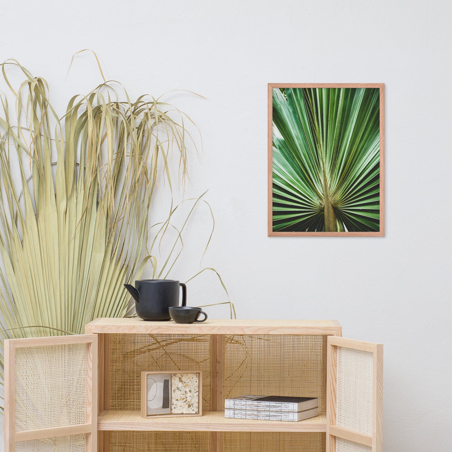 Dining Room Wall Art Inspiration: Aged and Colorized Wide Palm Leaves 2 Tropical Botanical / Nature Photo Framed Wall Art Print - Artwork - Wall Decor