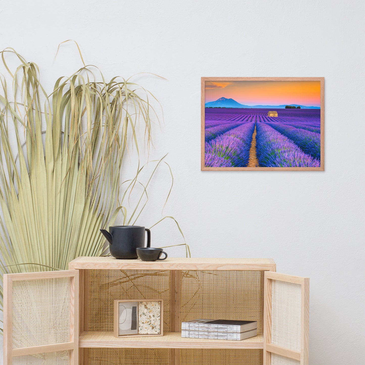 Blooming Lavender Field and Sunset Floral Landscape Framed Photo Wall Art Prints