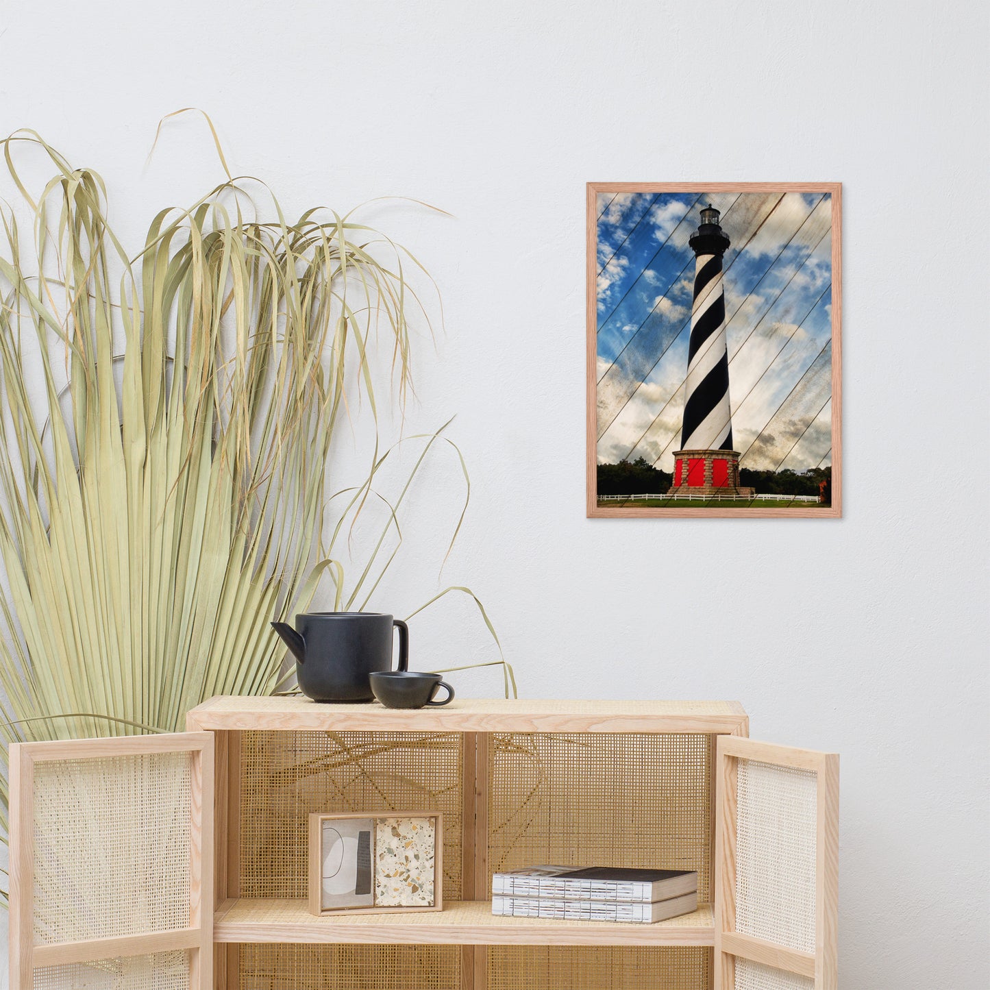 Cape Hatteras Lighthouse Landscape Photo Faux Wood Framed Photo Paper Wall Art Prints