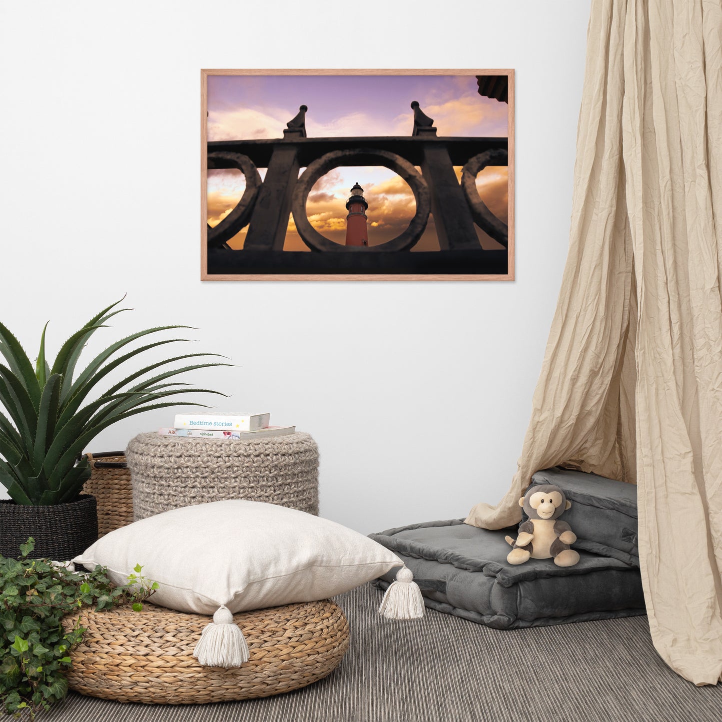 Ponce De Leon Lighthouse and Iron Fence Architectural Coastal Photo Framed Wall Art Prints