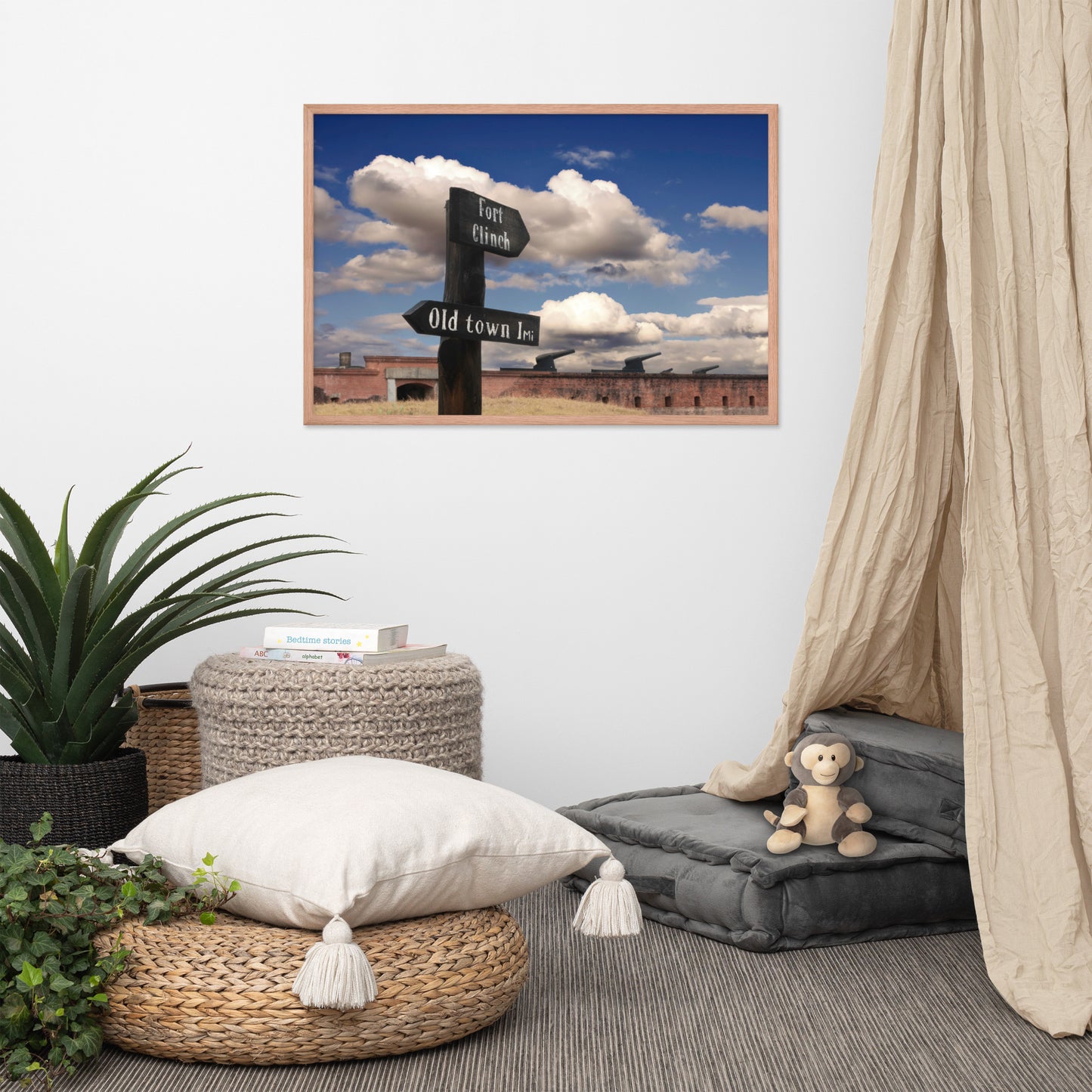 Path Sign and Fort Clinch Urban Landscape Photo Framed Wall Art Print