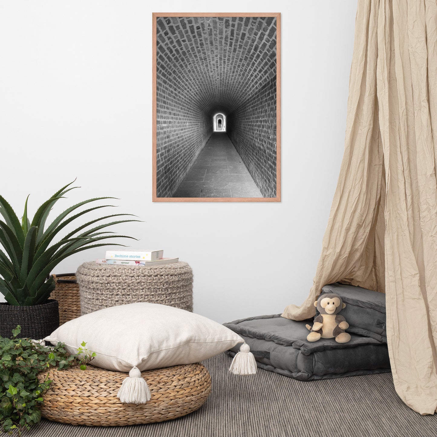 Fort Clinch Tunnel Black and White Photo Framed Wall Art Print