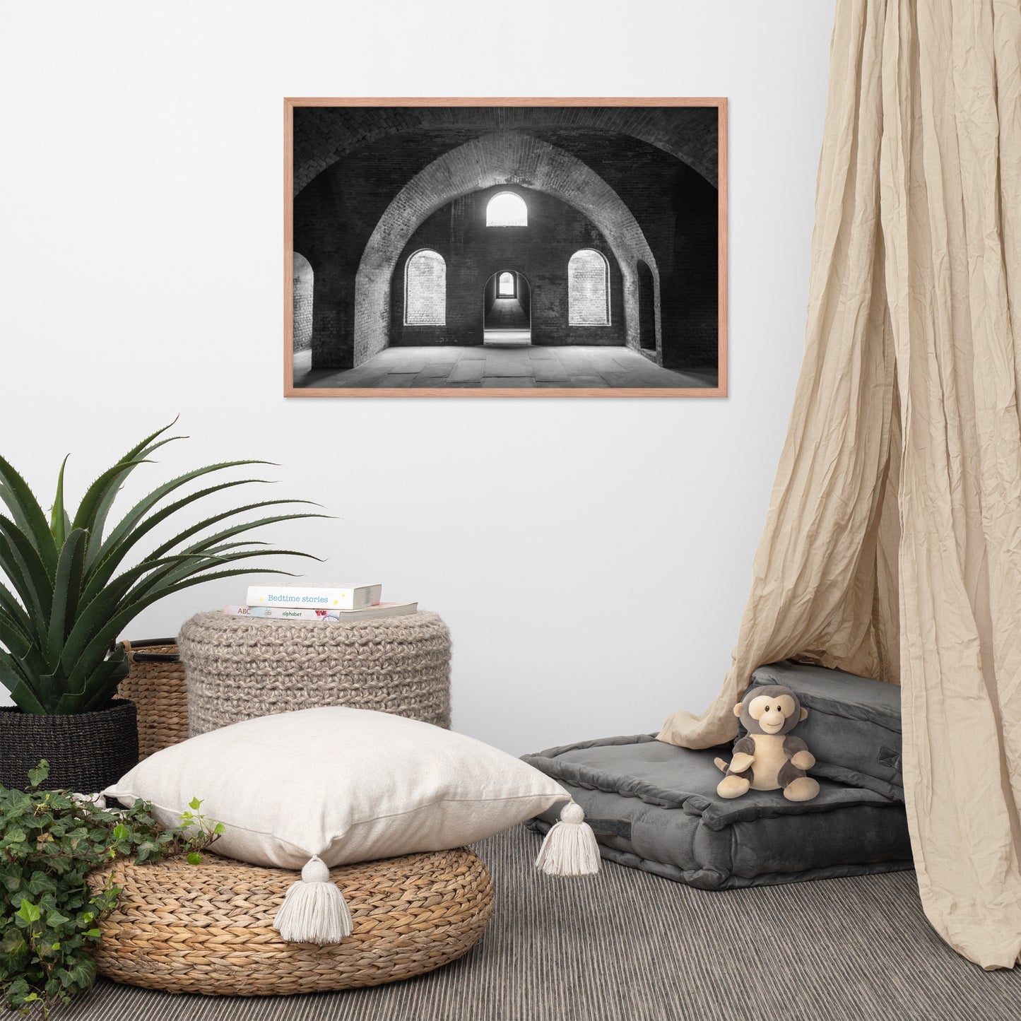 Fort Clinch Bunker Room Black and White 2 Architecture Photo Framed Wall Art Print