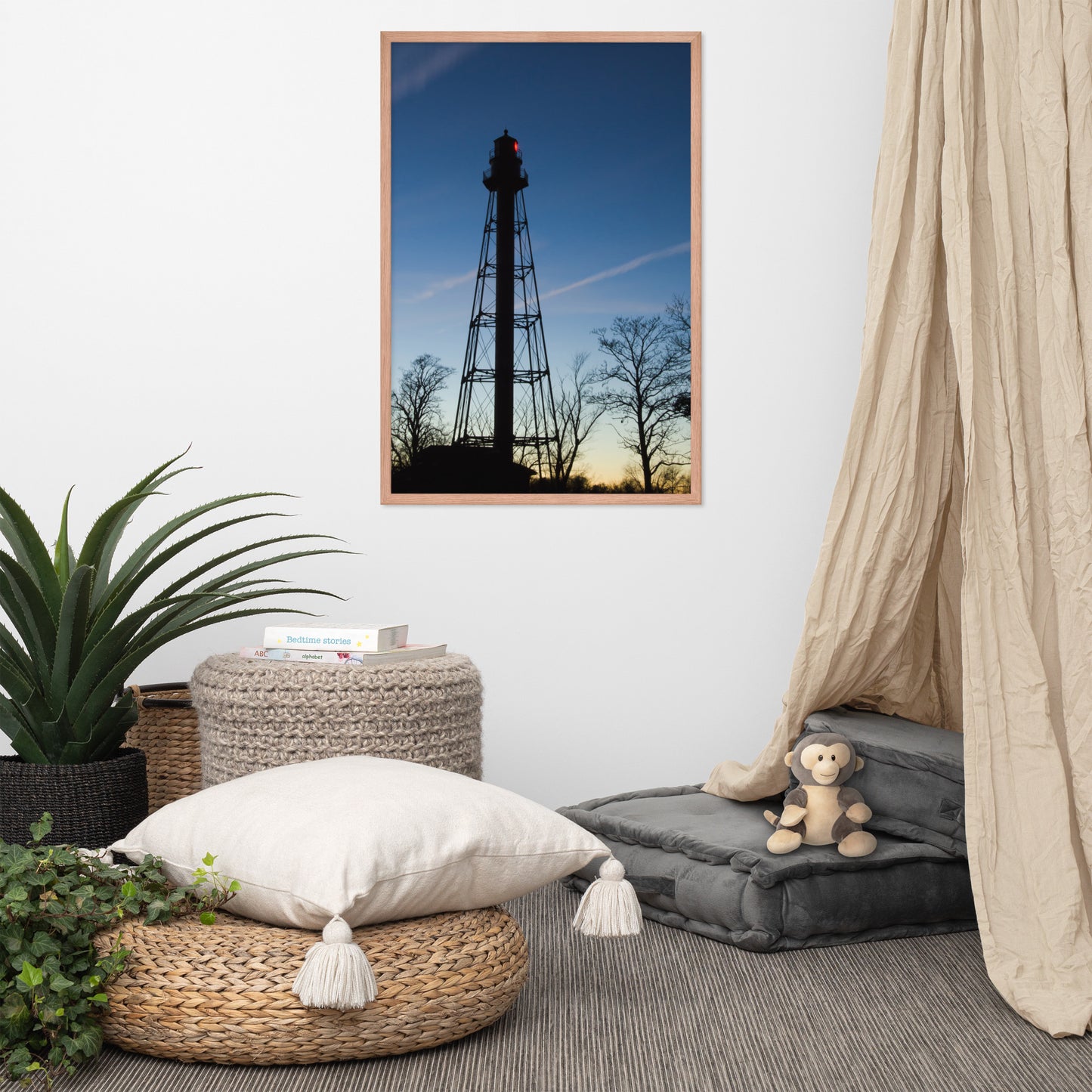 Reedy Point Rear Lighthouse Silhouette Urban Landscape Photo Framed Wall Art Print