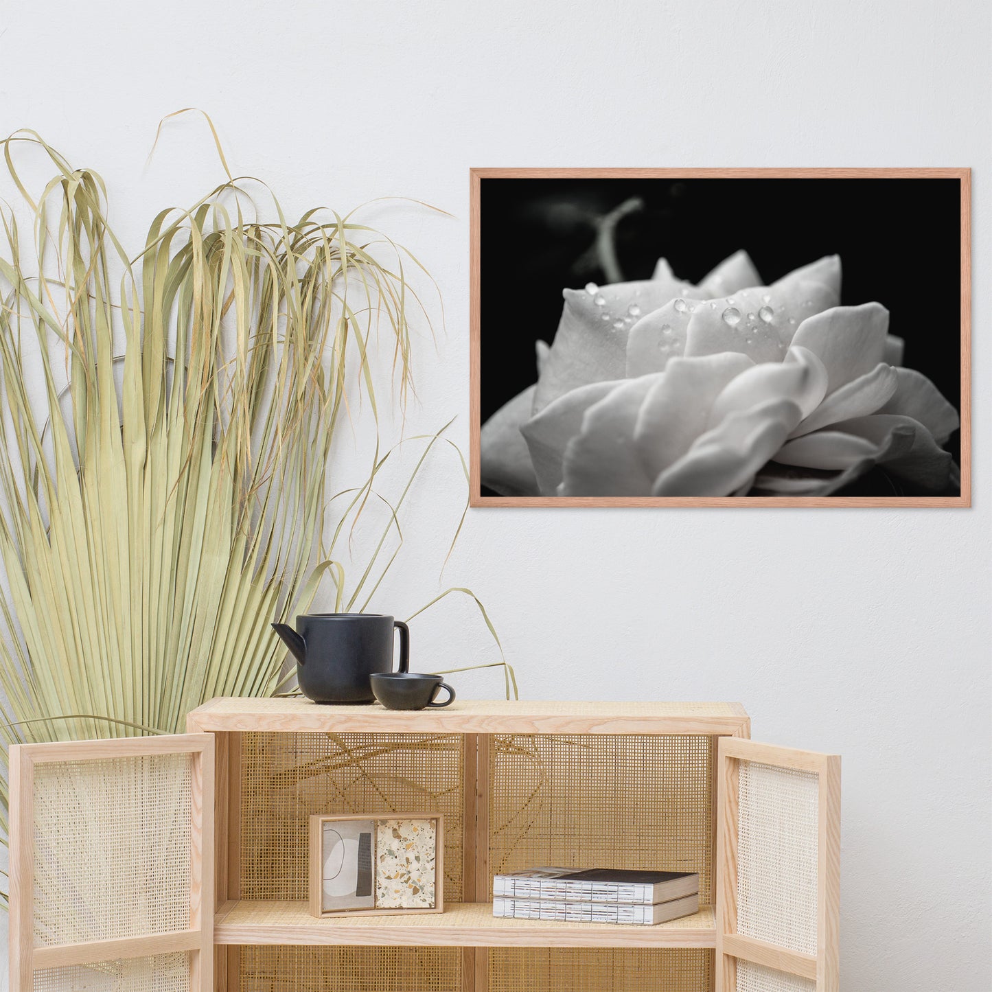 Delicate Rose Black and White Floral Nature Photo Framed Wall Art Print