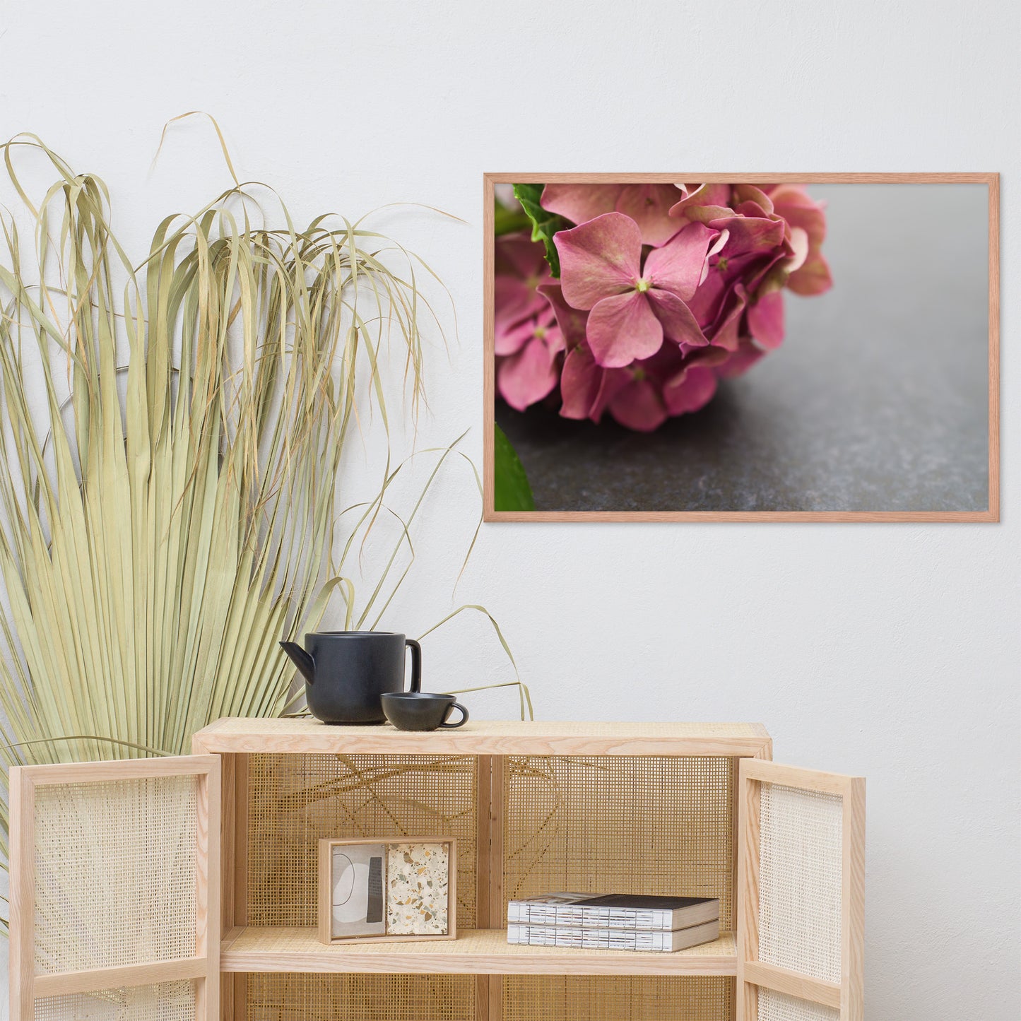 Close-Up Hydrangea on Slate Floral Nature Photo Framed Wall Art Print