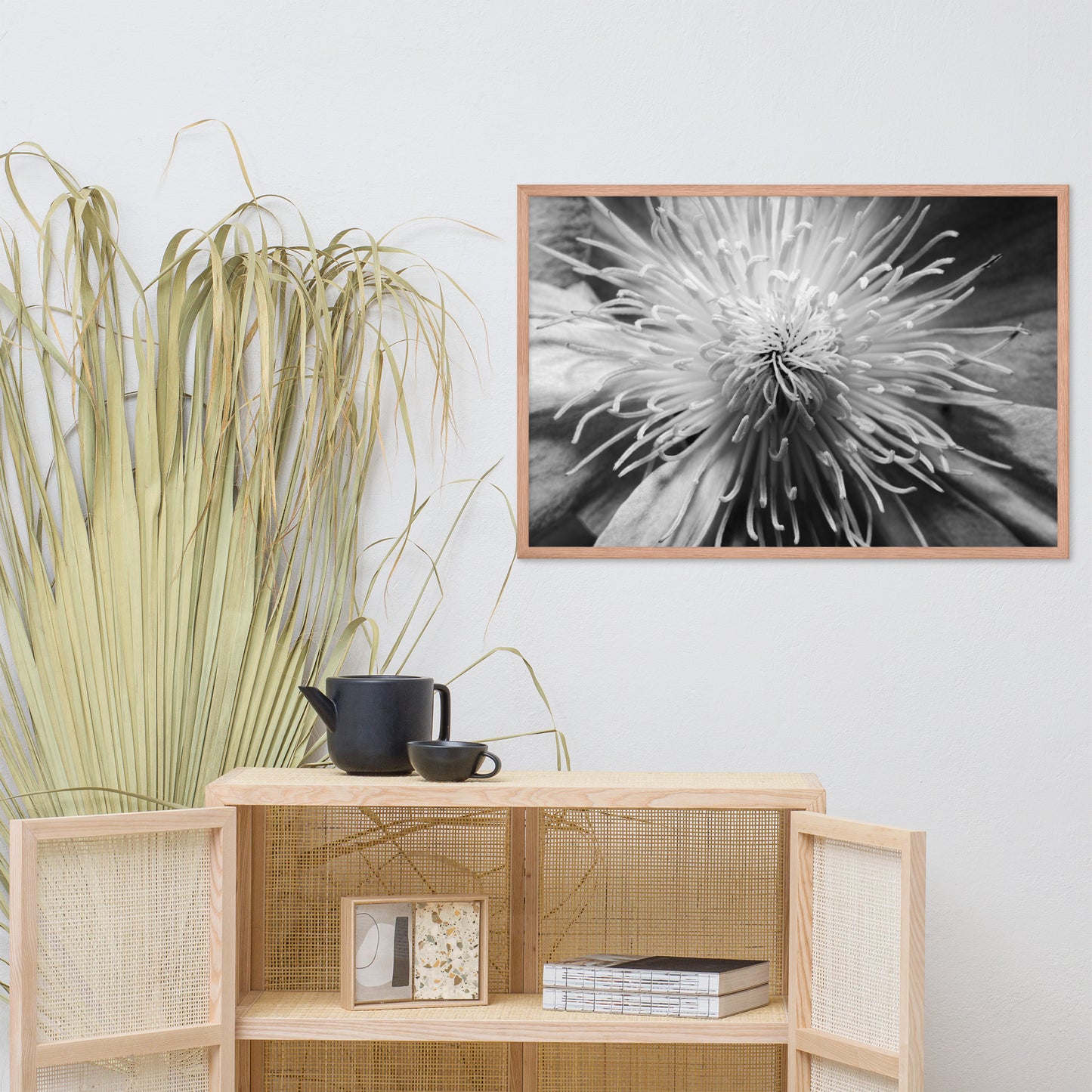 Center of Clematis Black and White Floral Nature Photo Framed Wall Art Print