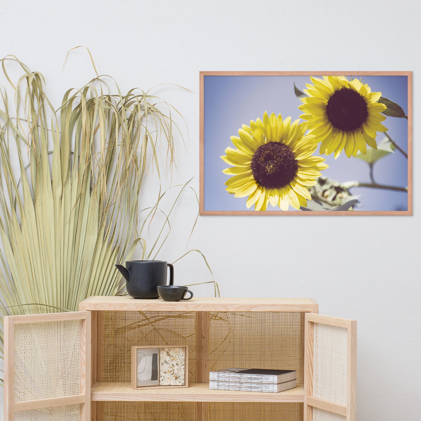 Dark Floral Wall Art: Aged Sunflowers Against Sky Abstract / Minimal / Rustic / Country / Farmhouse Style / Floral / Botanical / Nature Photo Framed Wall Art Print - Artwork - Wall Decor - Home Decor