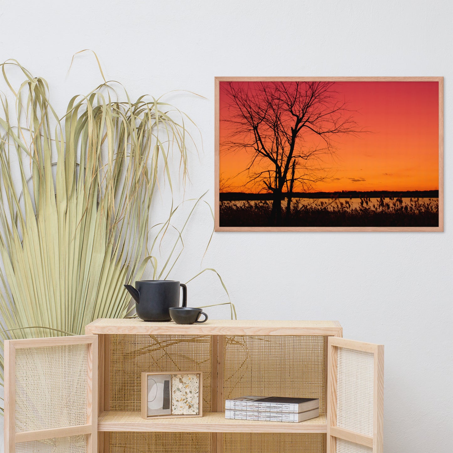 Burning Skies Rural Landscape Framed Photo Paper Wall Art Print