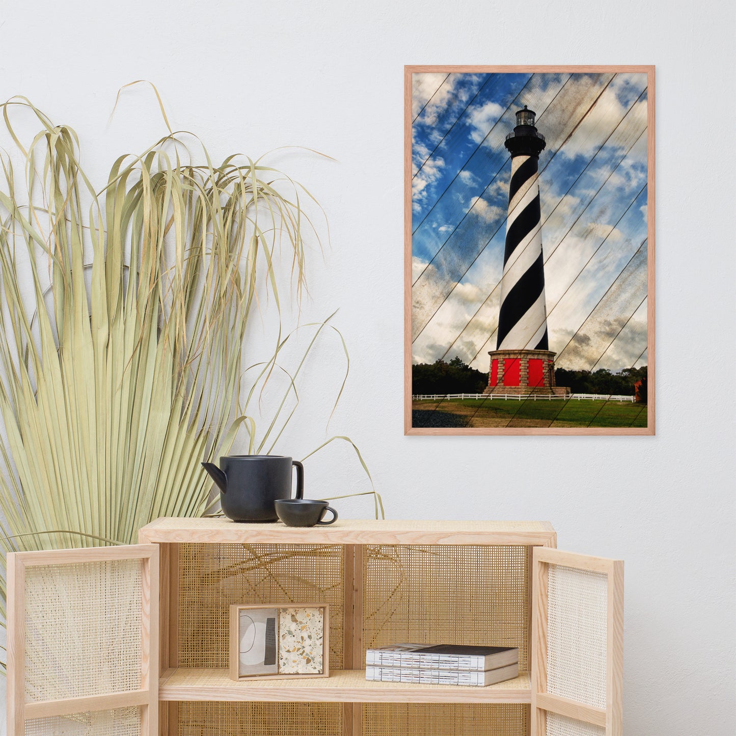 Cape Hatteras Lighthouse Landscape Photo Faux Wood Framed Photo Paper Wall Art Prints