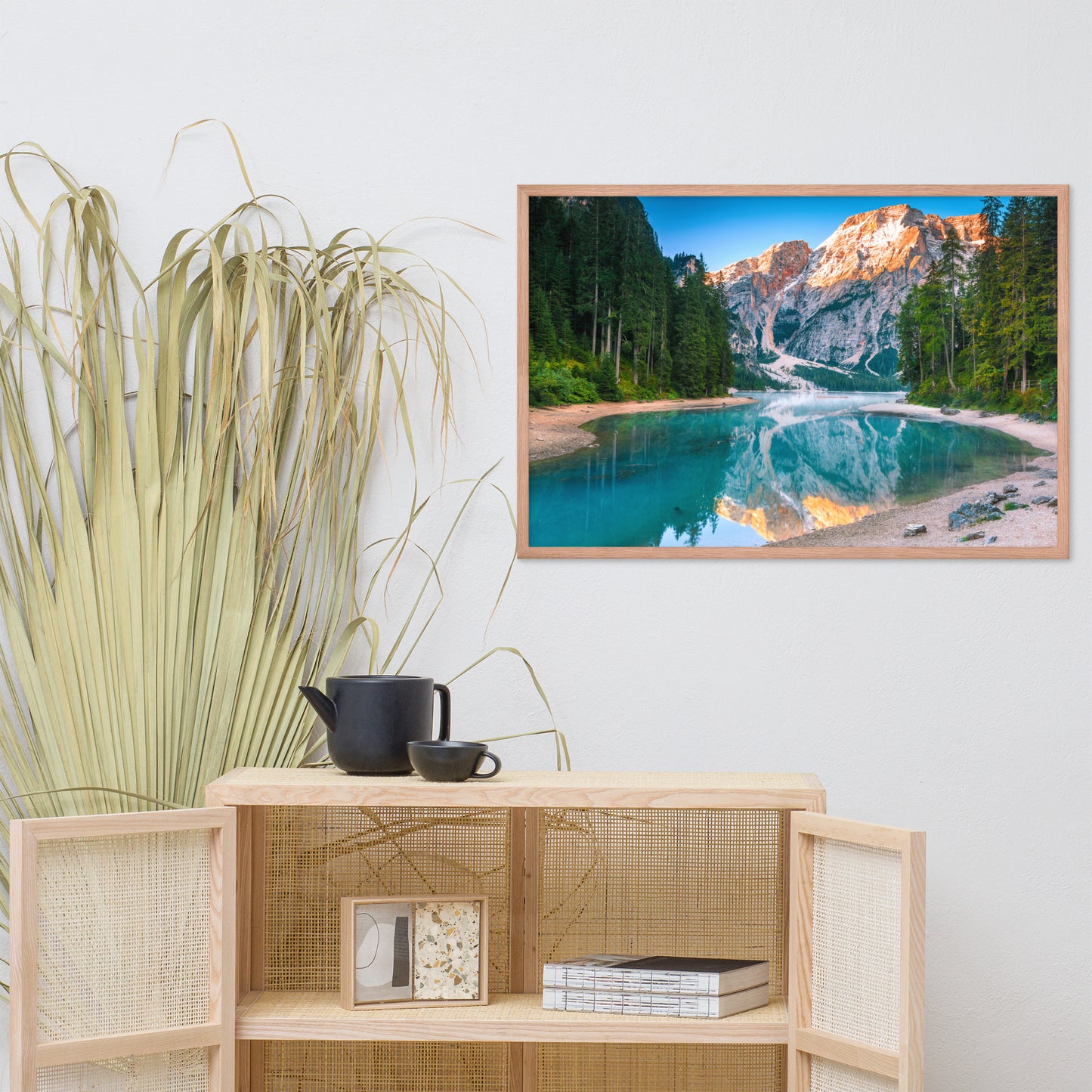Dining Room Country Wall Decor: Misty Lake and Snow - cap Mountain Reflections - Rural / Country Style / Rustic / Landscape / Nature Photograph Framed Wall Art Print - Artwork - Wall Decor