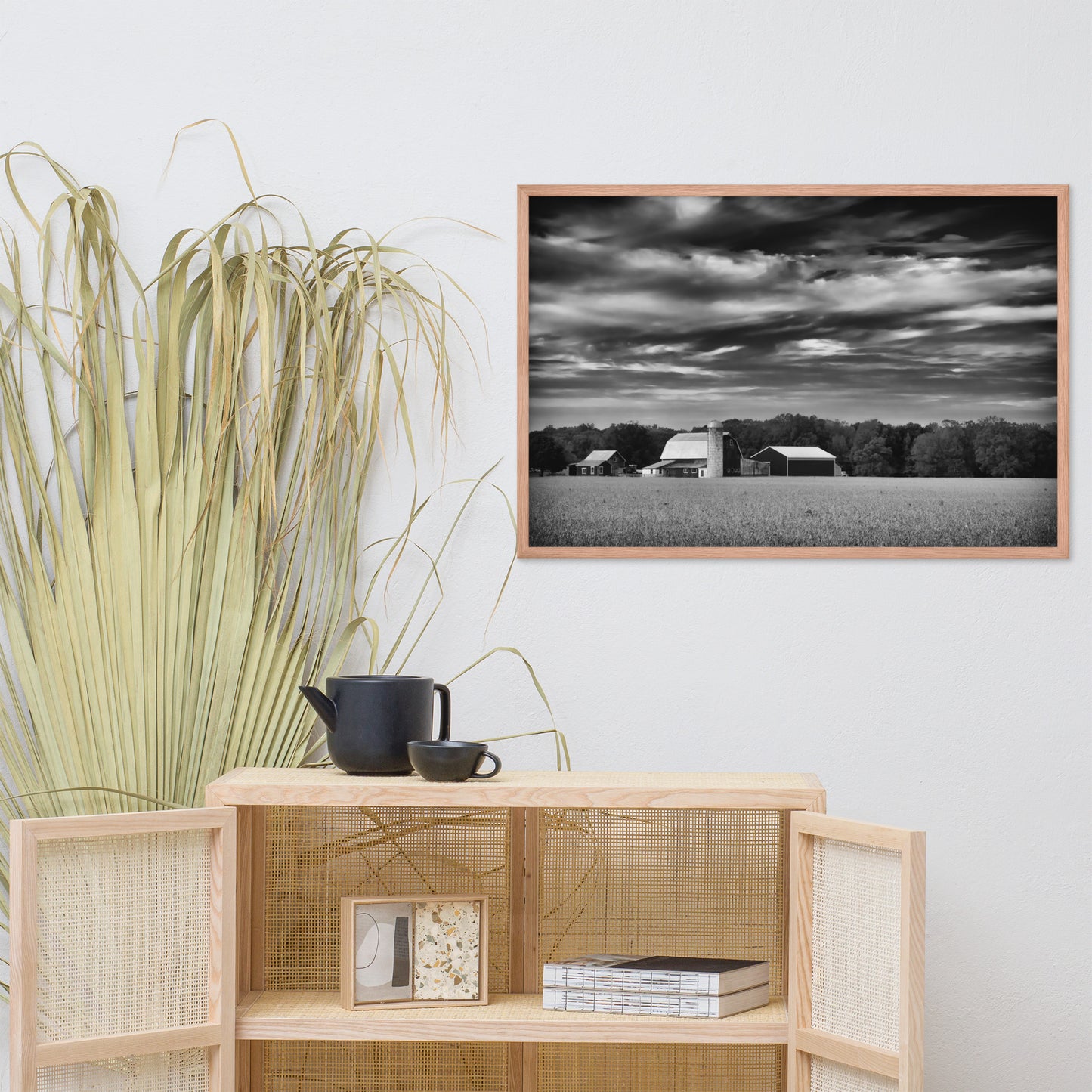 Barn in Field Black and White Framed Photo Paper Wall Art Prints