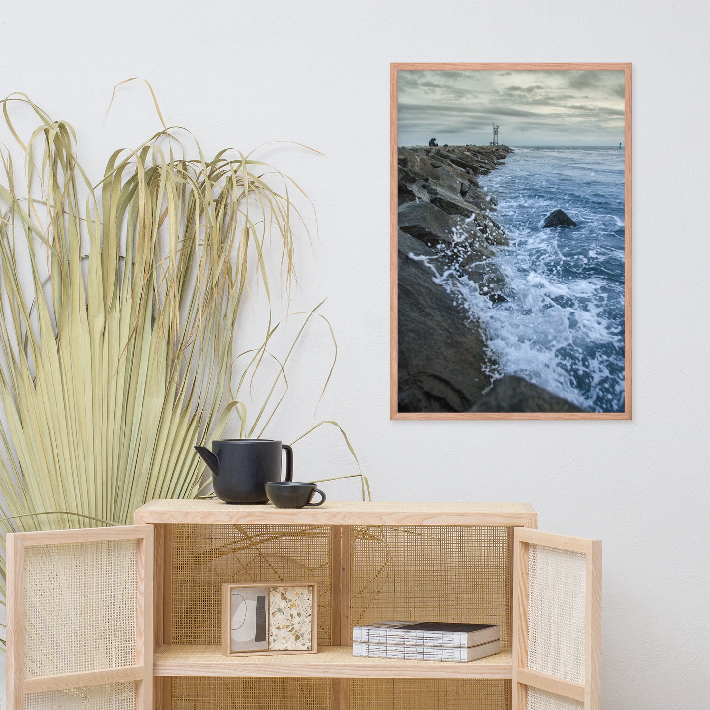 Splashing on the Jetty Coastal Landscape Framed Photo Paper Wall Art Prints