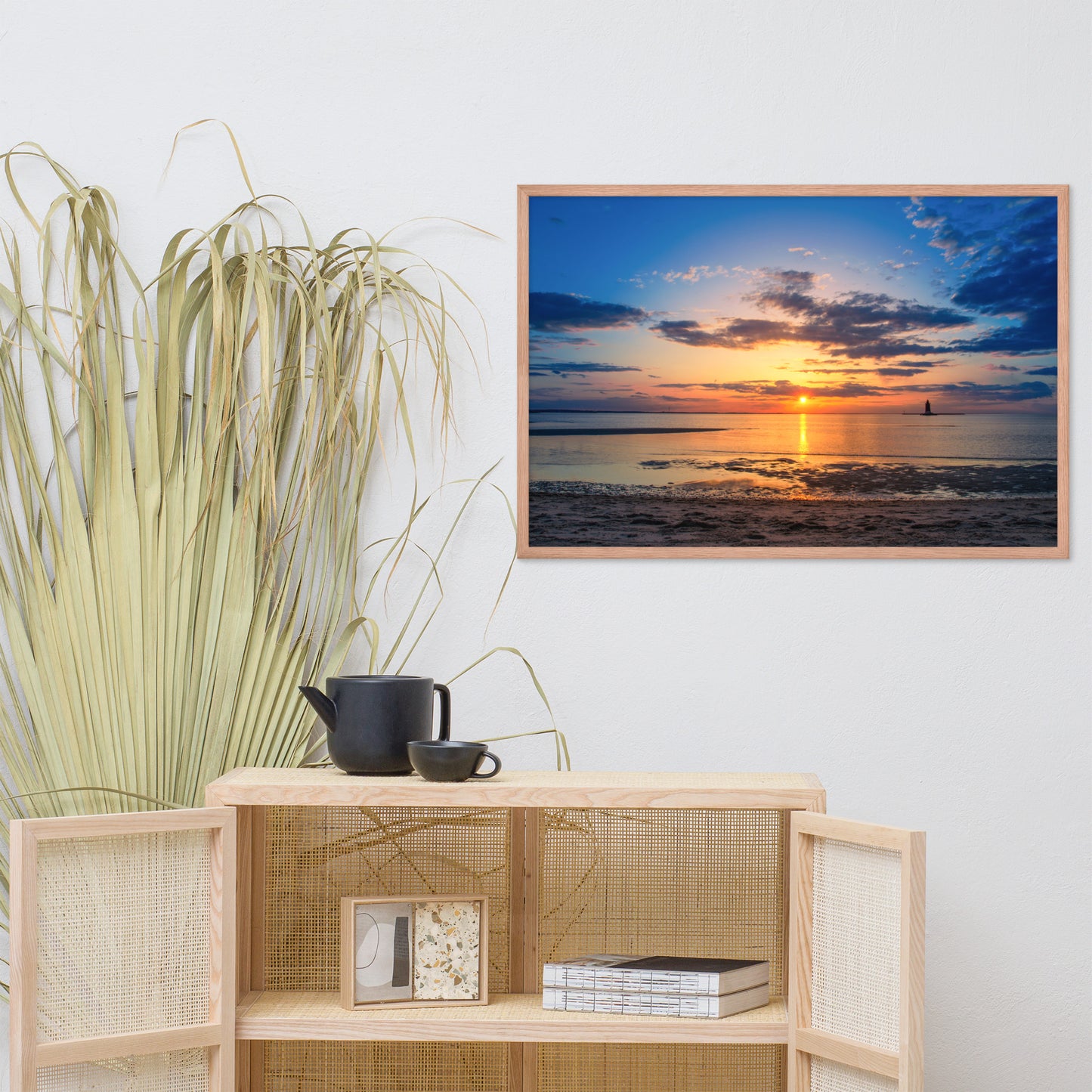 Sunset at Breakwater Lighthouse Landscape Framed Photo Paper Wall Art Prints