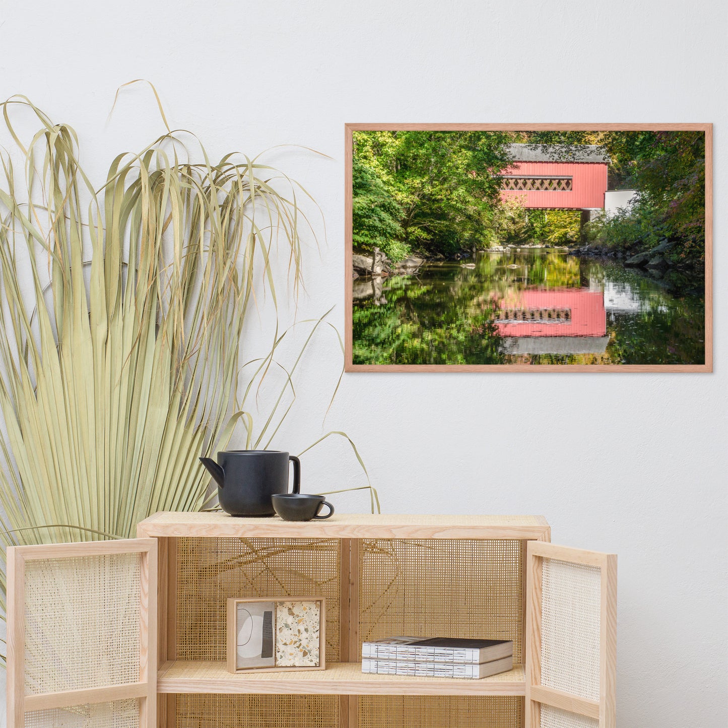 The Reflections of Wooddale Covered Bridge Framed Photo Paper Wall Art Prints