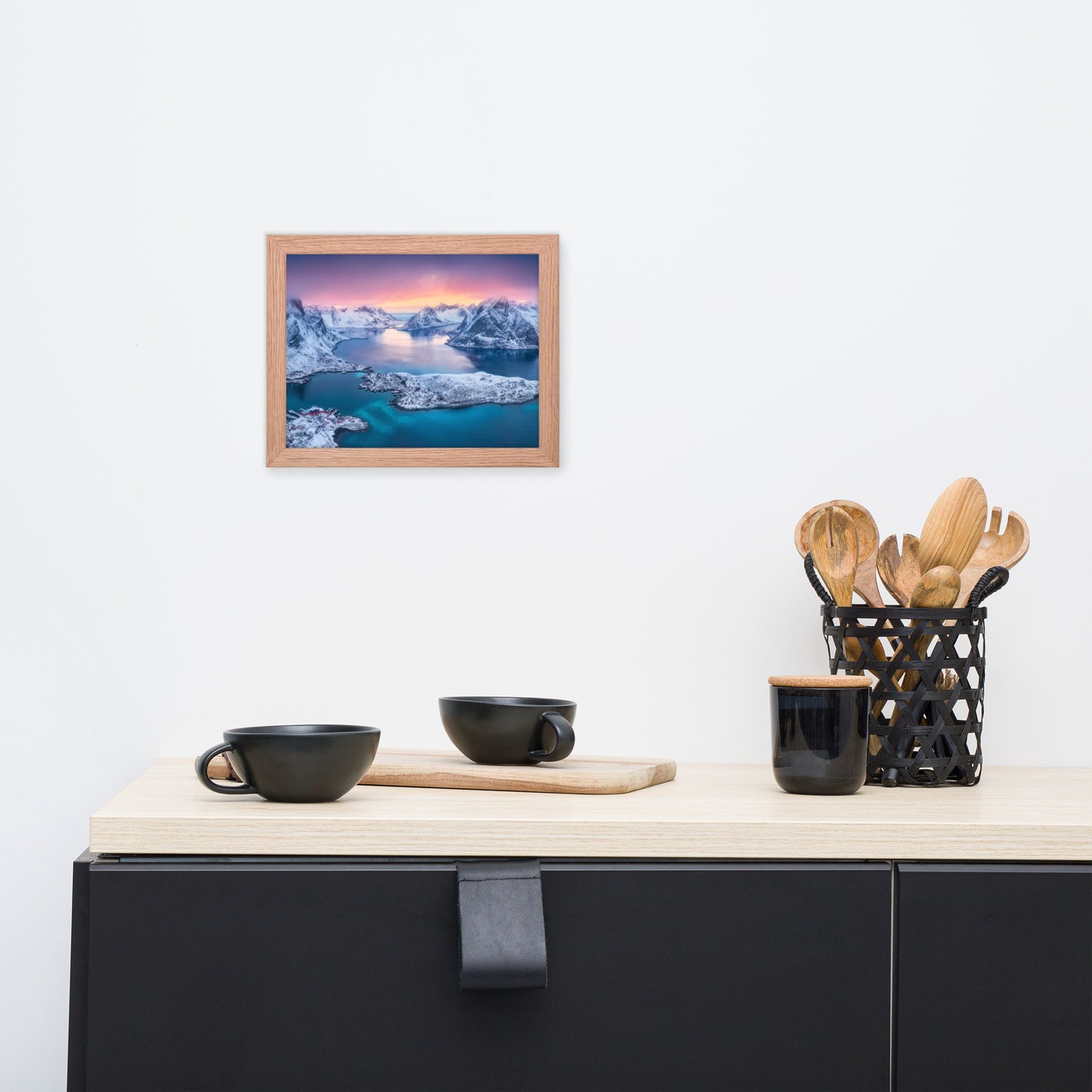 Reine at Winter Sunset Icy Mountain Framed Wall Art Print