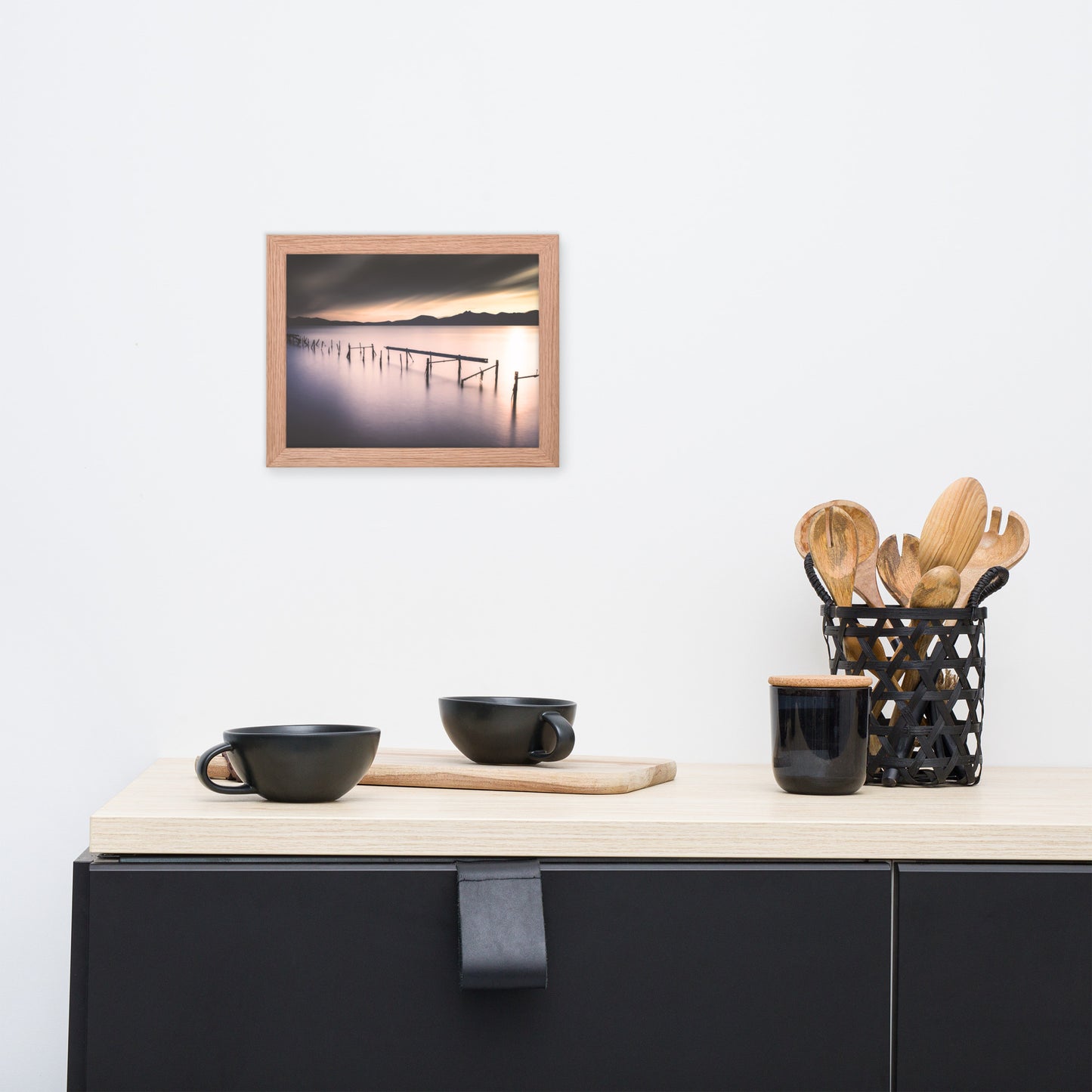 Moody Ruined Pier and Mountain Range Framed Wall Art Prints