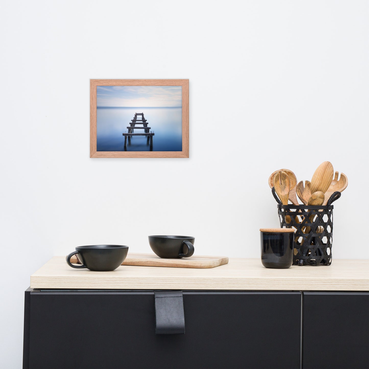Soft Blue Lake and Abandoned Pier Landscape Photo Framed Wall Art Prints