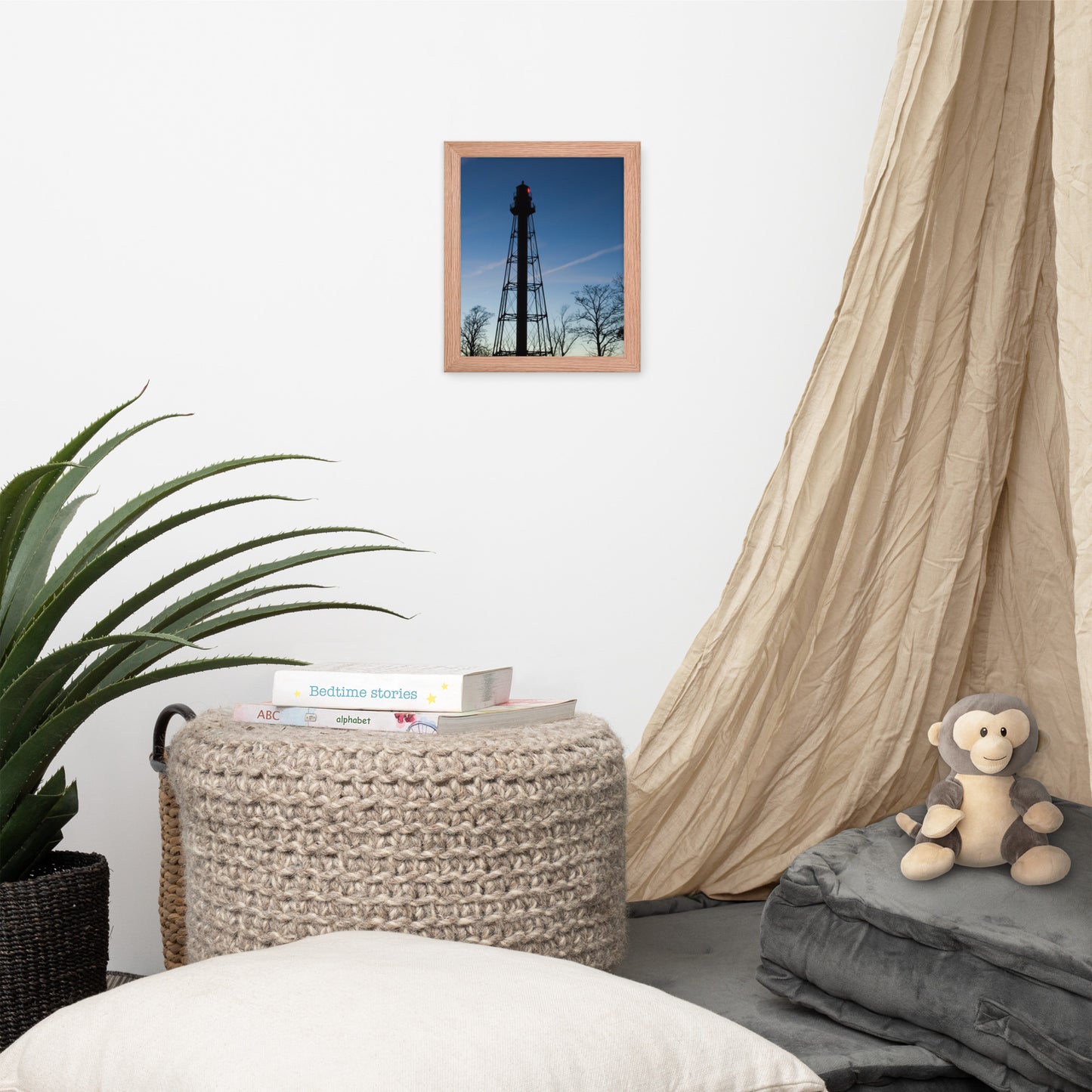 Reedy Point Rear Lighthouse Silhouette Urban Landscape Photo Framed Wall Art Print