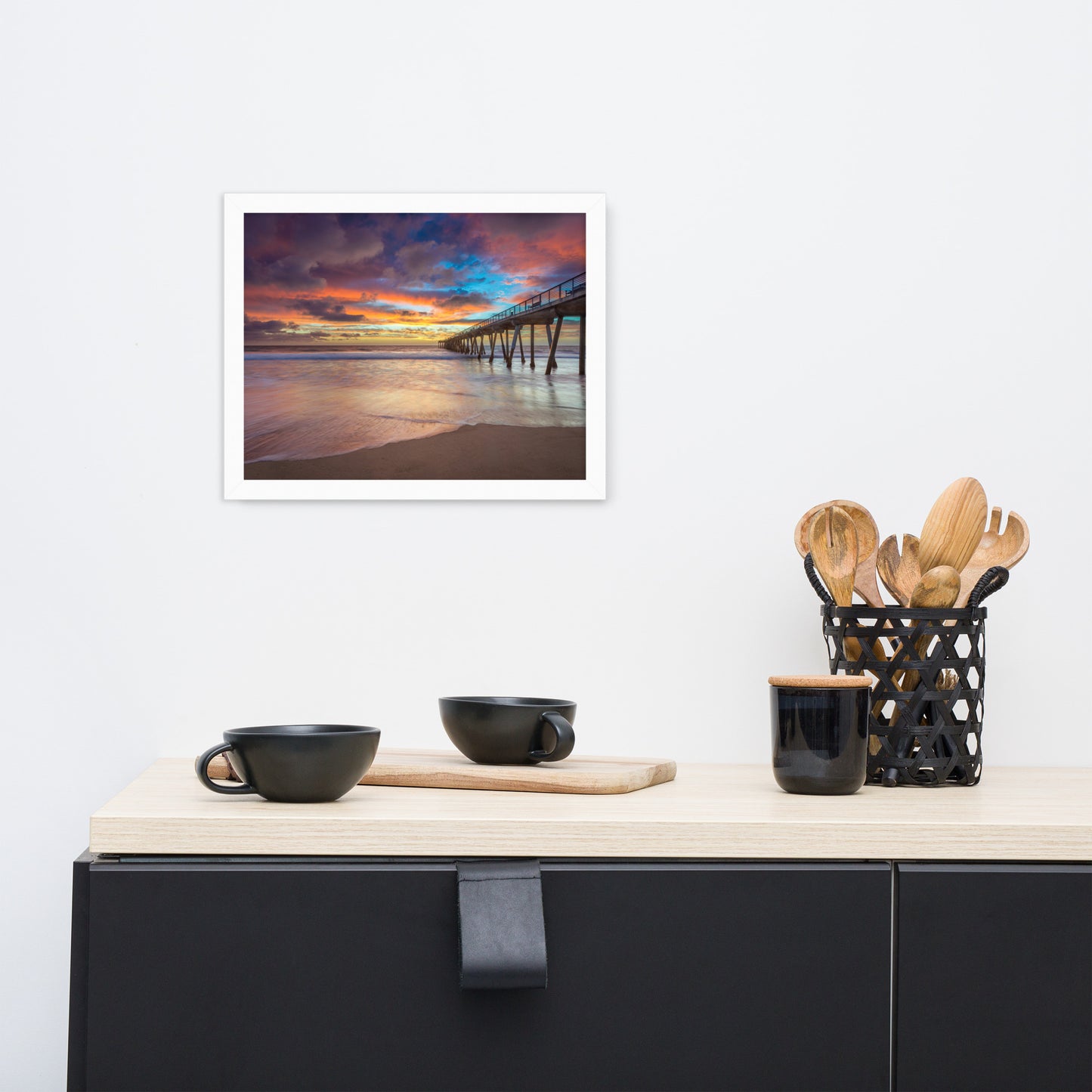 Dreamy Pier at Sunset Framed Wall Art Print