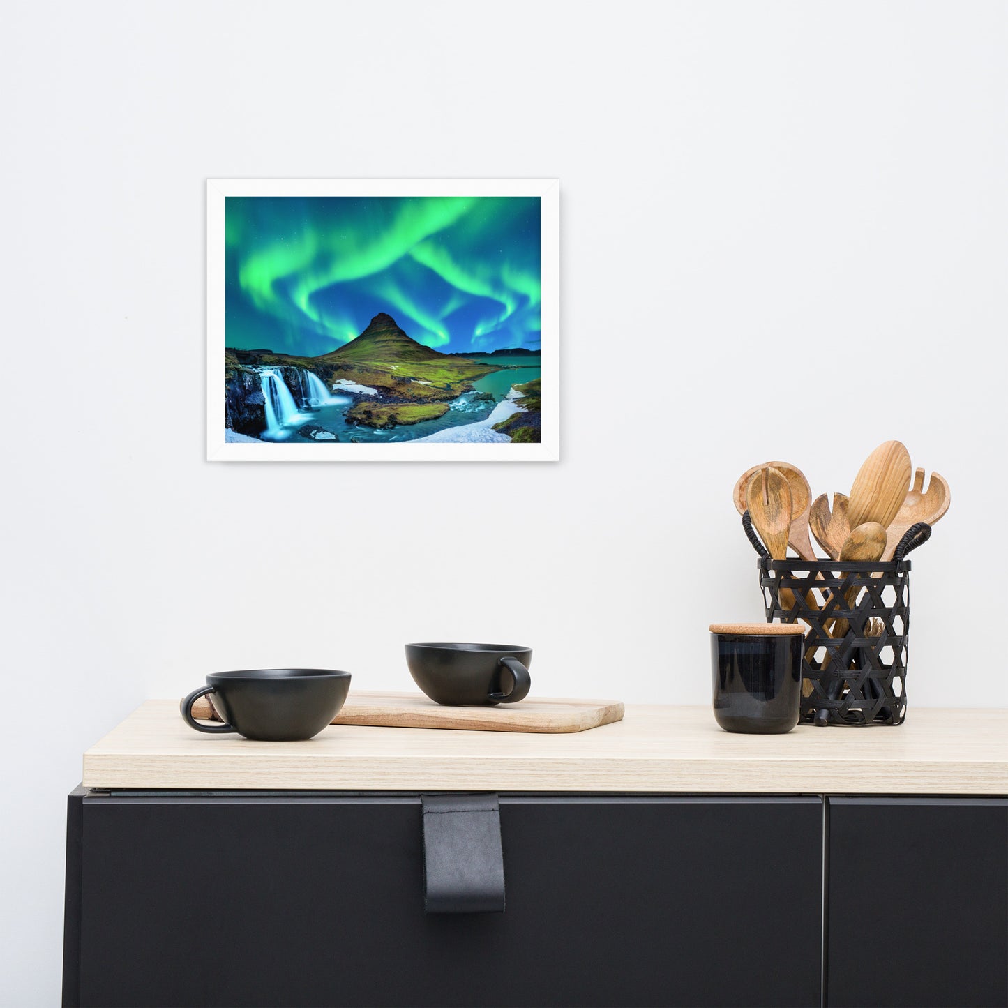 Winter Mountain Northern Lights Framed Wall Art Print